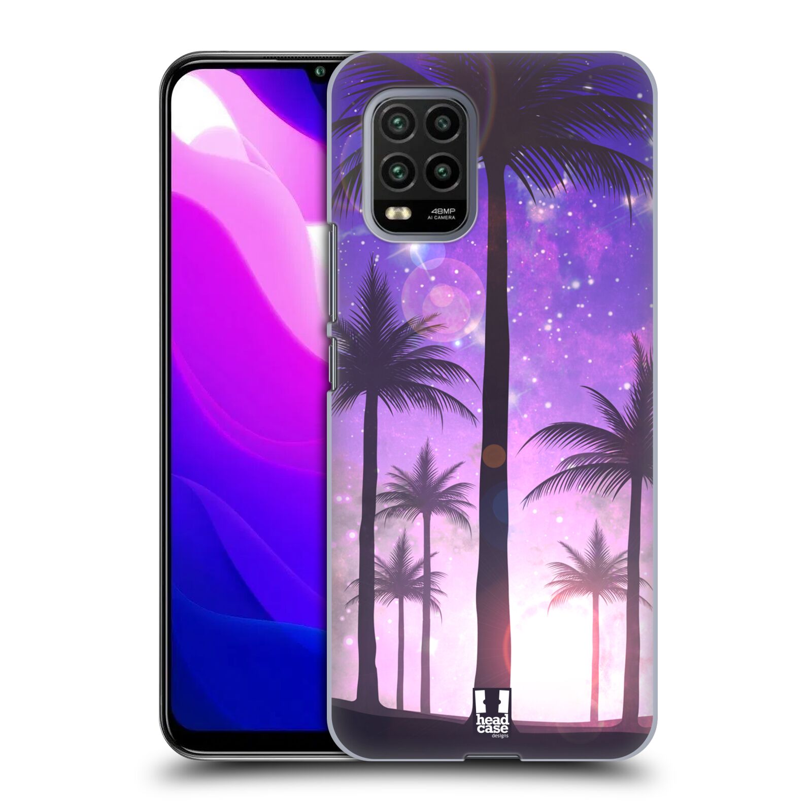 Zadní kryt, obal na mobil Xiaomi Mi 10 LITE vzor Kreslený motiv silueta moře a palmy FIALOVÁ