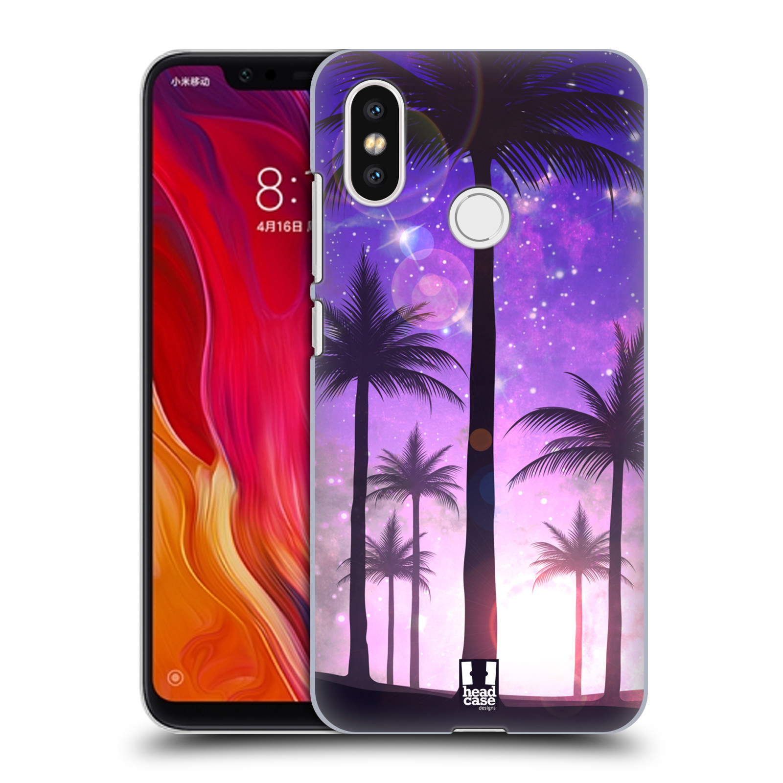HEAD CASE plastový obal na mobil Xiaomi Mi 8 vzor Kreslený motiv silueta moře a palmy FIALOVÁ
