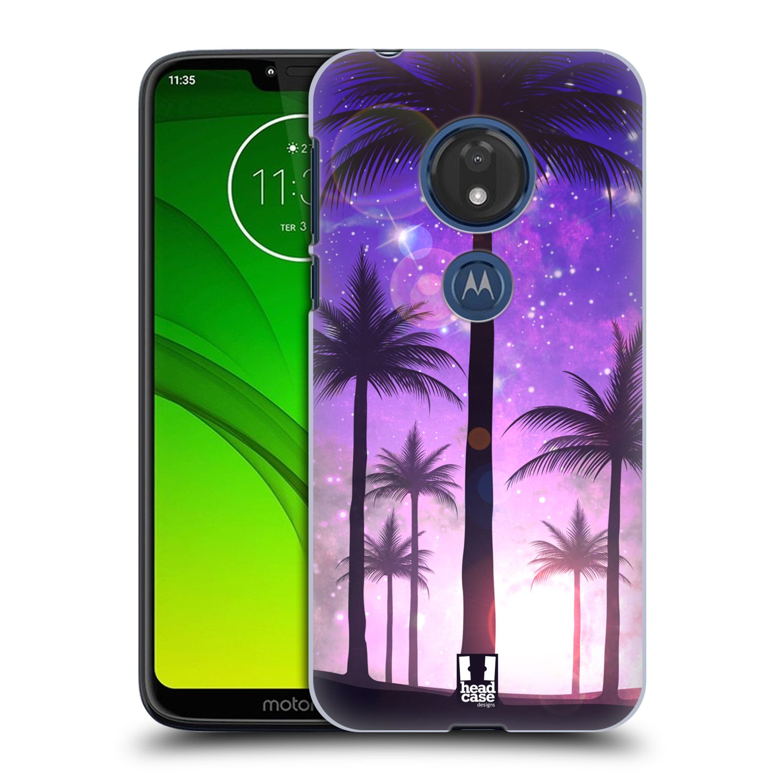 Pouzdro na mobil Motorola Moto G7 Play vzor Kreslený motiv silueta moře a palmy FIALOVÁ
