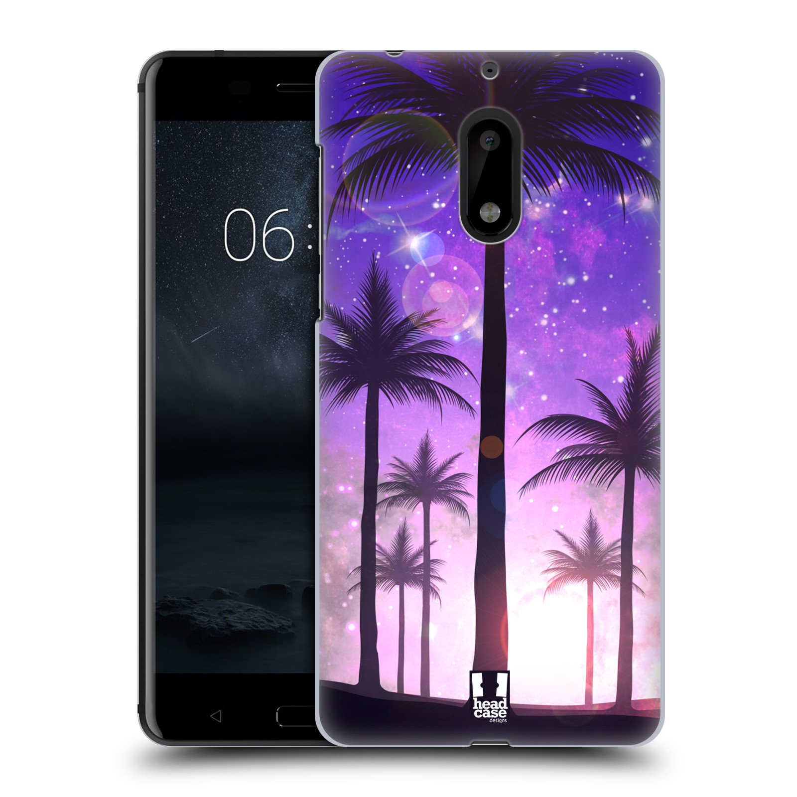 HEAD CASE plastový obal na mobil Nokia 6 vzor Kreslený motiv silueta moře a palmy FIALOVÁ
