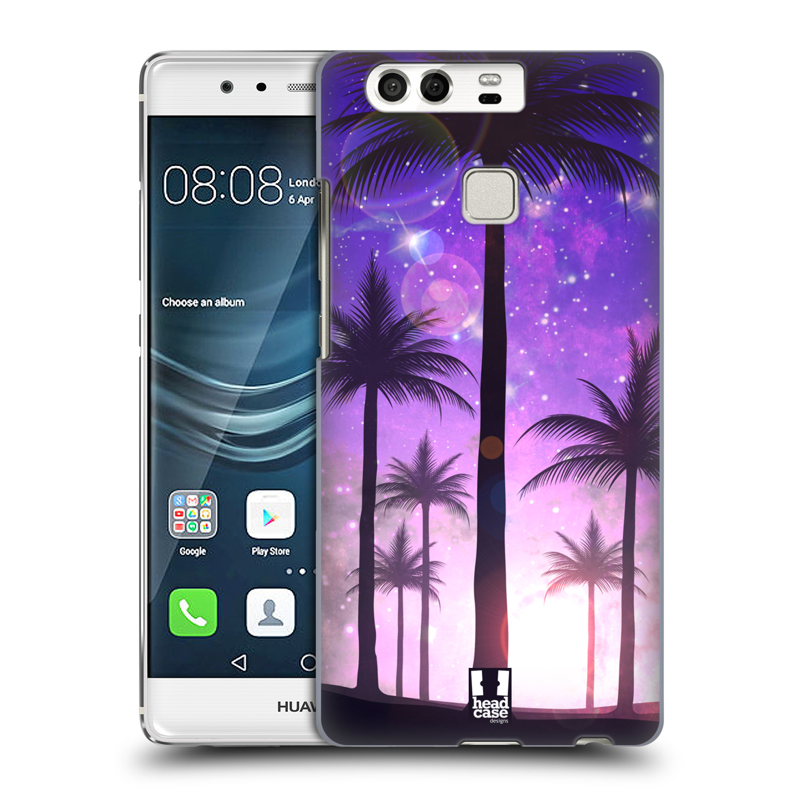 HEAD CASE plastový obal na mobil Huawei P9 / P9 DUAL SIM vzor Kreslený motiv silueta moře a palmy FIALOVÁ