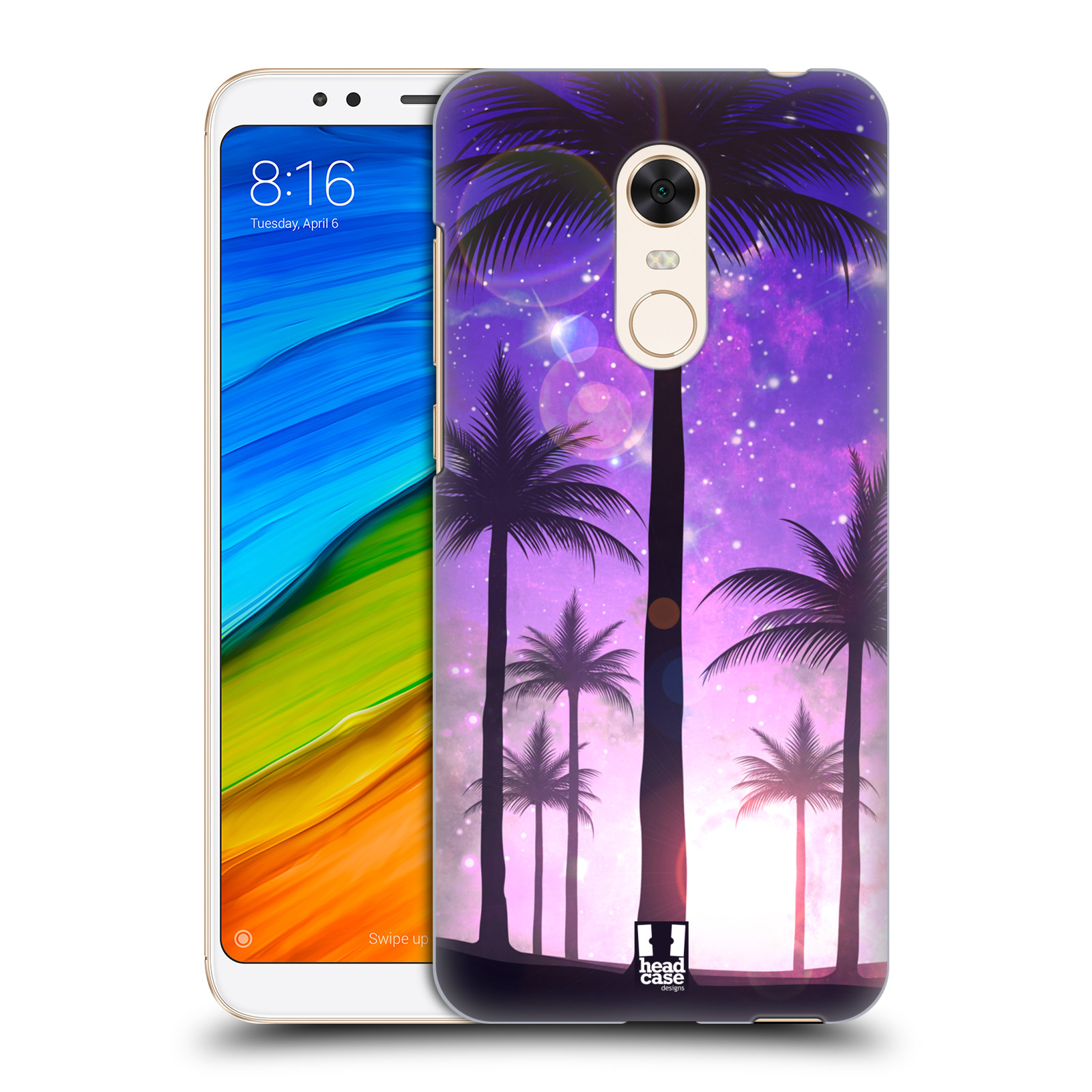 HEAD CASE plastový obal na mobil Xiaomi Redmi 5 PLUS vzor Kreslený motiv silueta moře a palmy FIALOVÁ