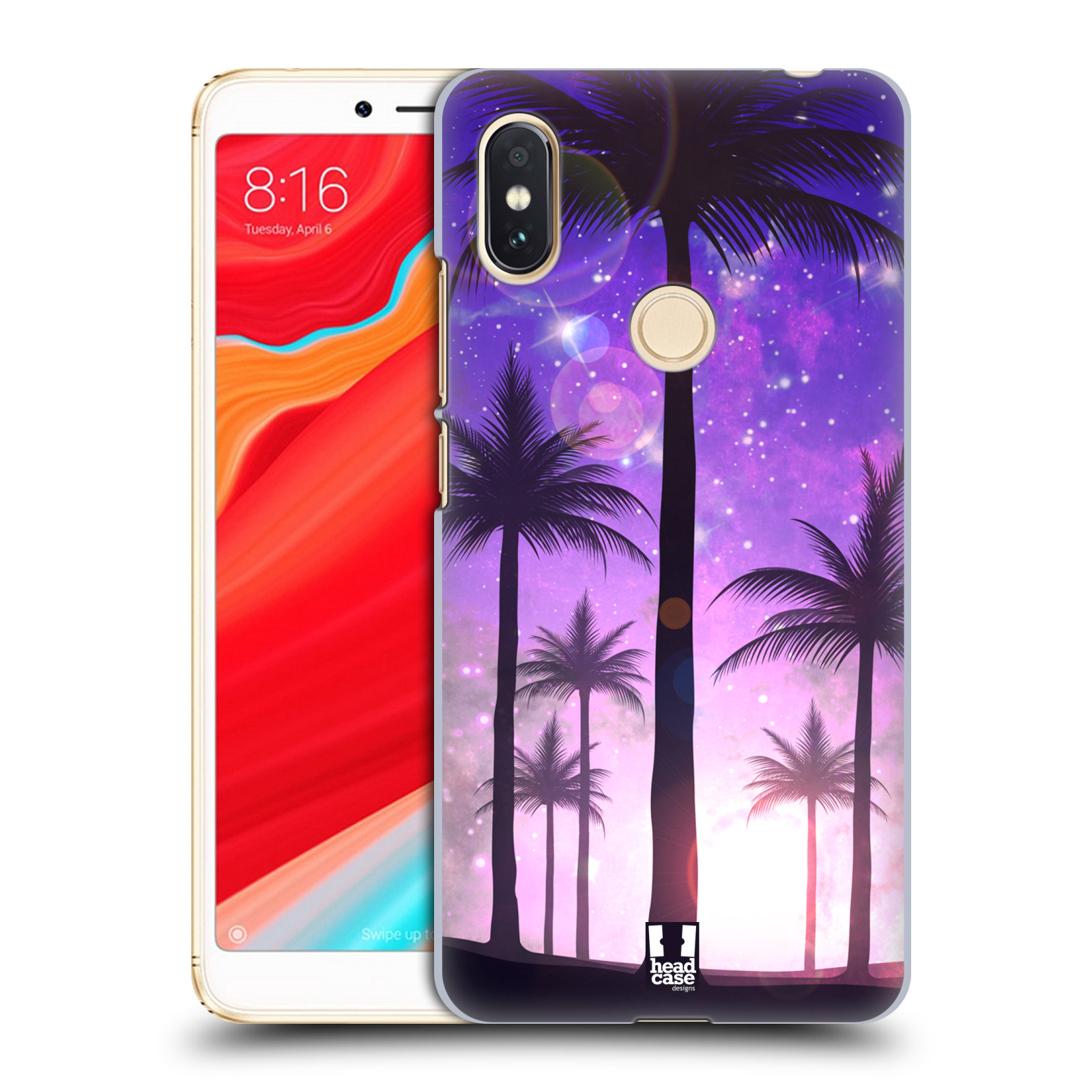HEAD CASE plastový obal na mobil Xiaomi Redmi S2 vzor Kreslený motiv silueta moře a palmy FIALOVÁ