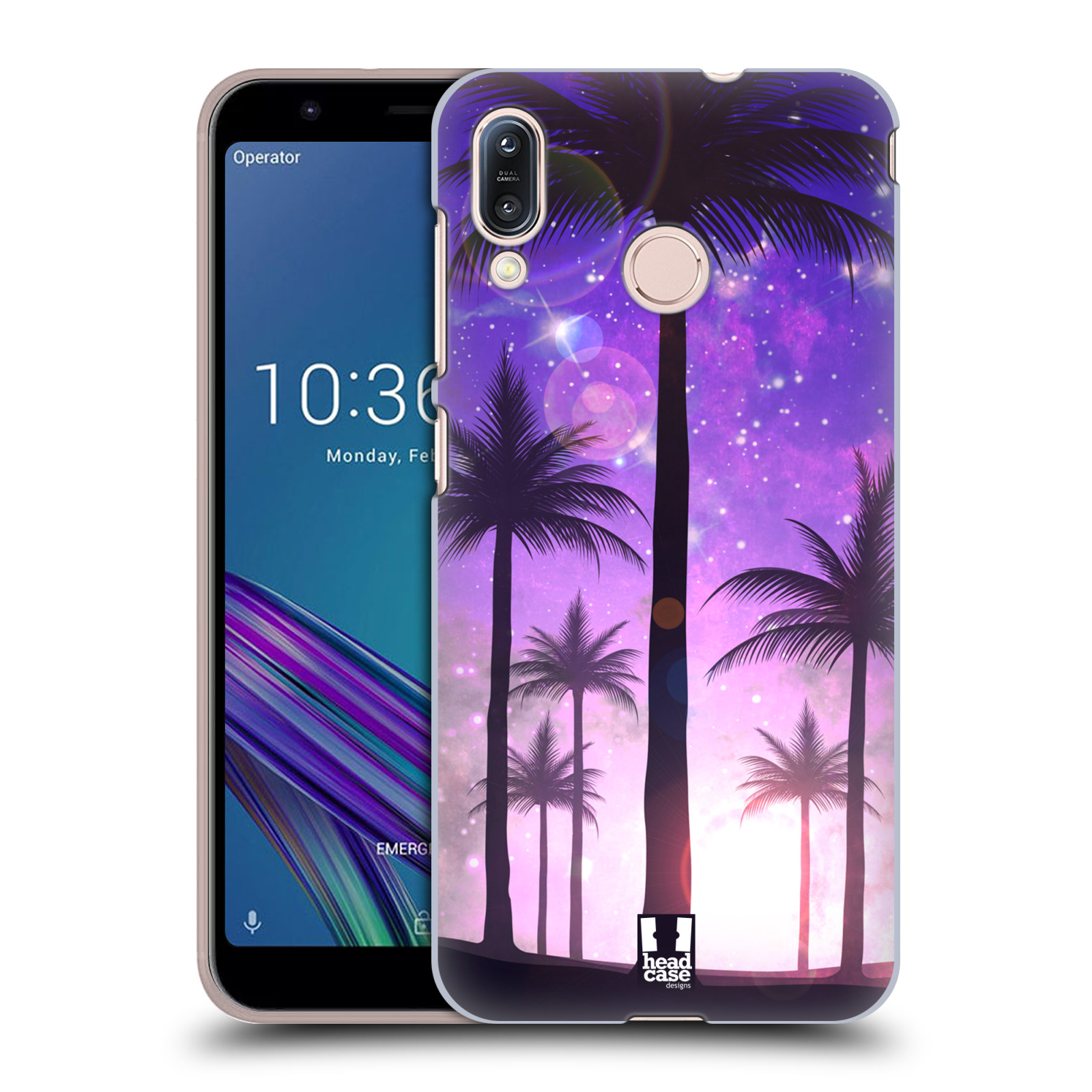 Pouzdro na mobil Asus Zenfone Max M1 (ZB555KL) - HEAD CASE - vzor Kreslený motiv silueta moře a palmy FIALOVÁ