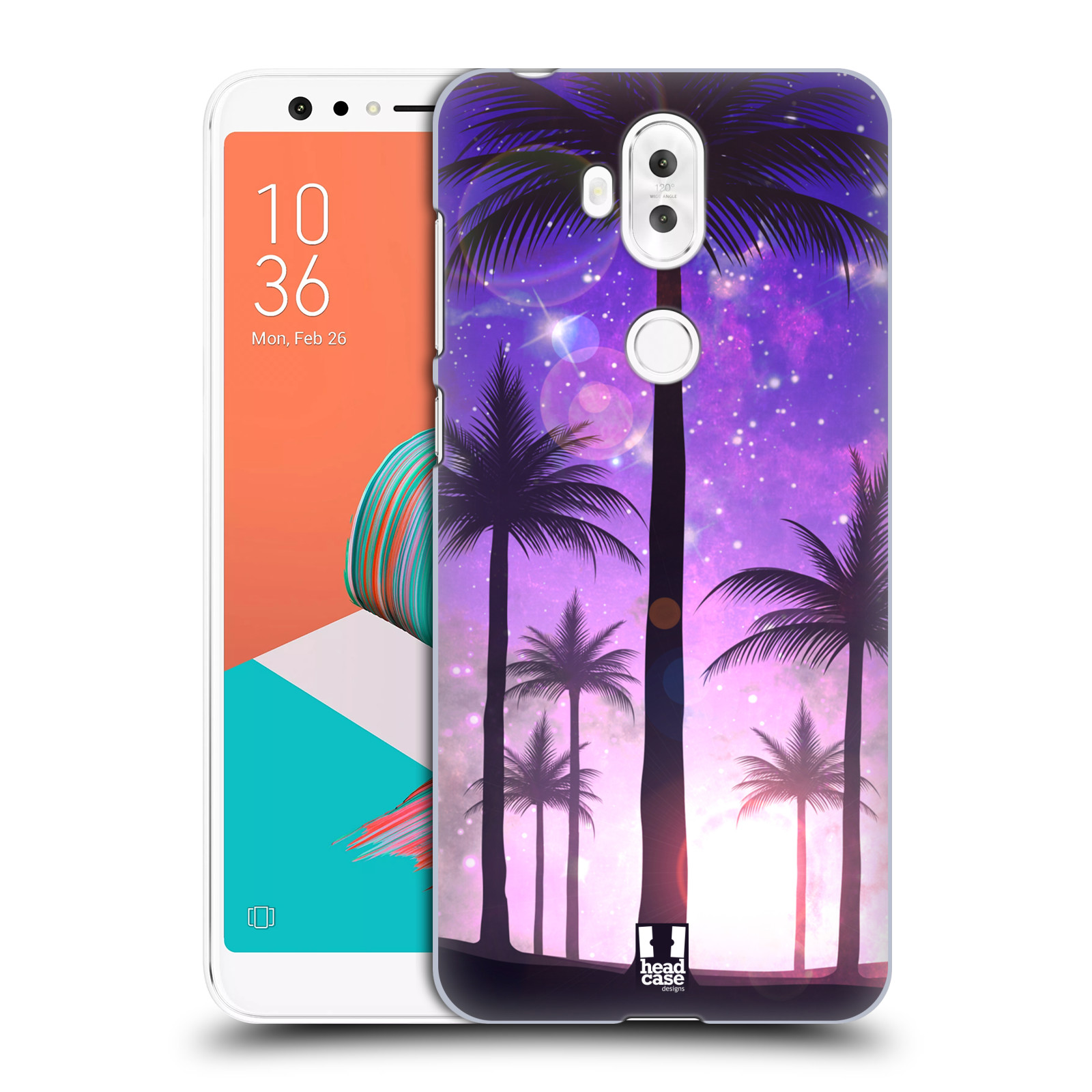 HEAD CASE plastový obal na mobil Asus Zenfone 5 LITE ZC600KL vzor Kreslený motiv silueta moře a palmy FIALOVÁ