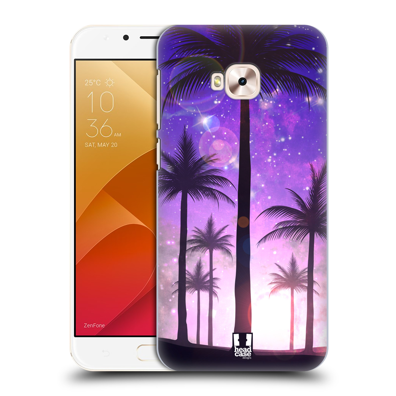 HEAD CASE plastový obal na mobil Asus Zenfone 4 Selfie Pro ZD552KL vzor Kreslený motiv silueta moře a palmy FIALOVÁ