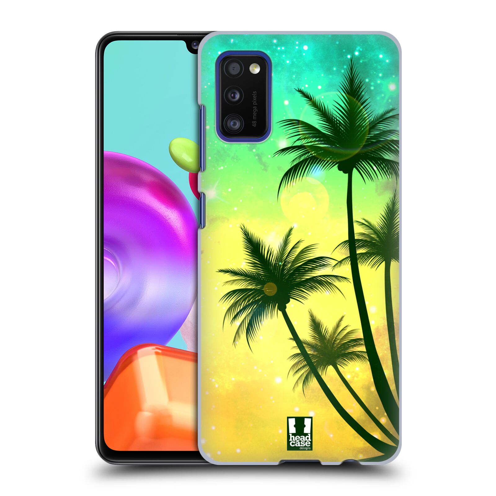 Zadní kryt na mobil Samsung Galaxy A41 vzor Kreslený motiv silueta moře a palmy TYRKYSOVÁ
