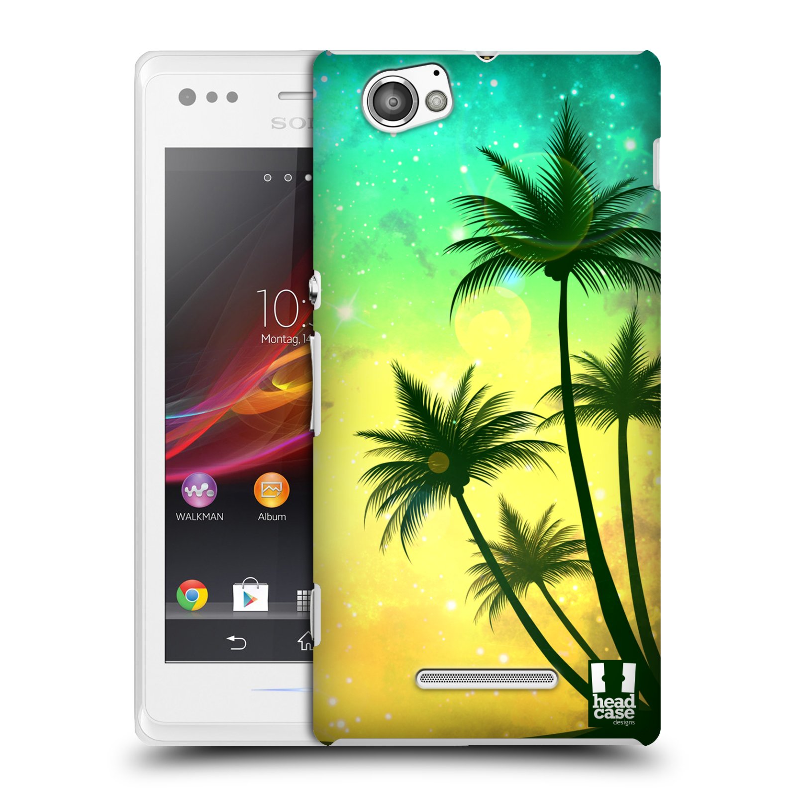 HEAD CASE plastový obal na mobil Sony Xperia M vzor Kreslený motiv silueta moře a palmy TYRKYSOVÁ