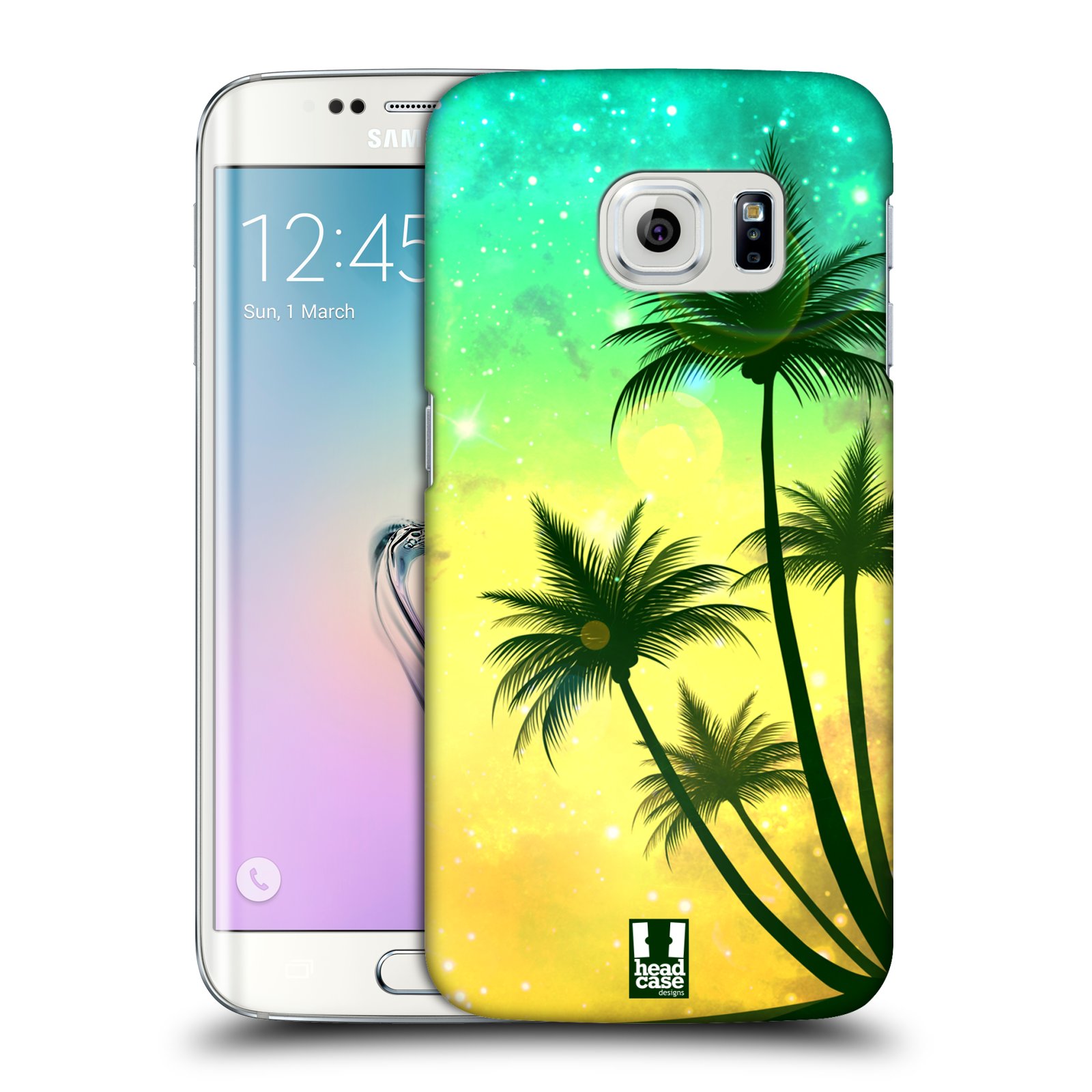 HEAD CASE plastový obal na mobil SAMSUNG Galaxy S6 EDGE (G9250, G925, G925F) vzor Kreslený motiv silueta moře a palmy TYRKYSOVÁ