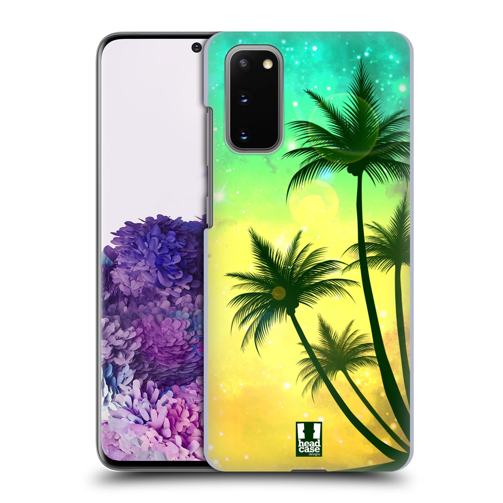 Pouzdro na mobil Samsung Galaxy S20 - HEAD CASE - vzor Kreslený motiv silueta moře a palmy TYRKYSOVÁ