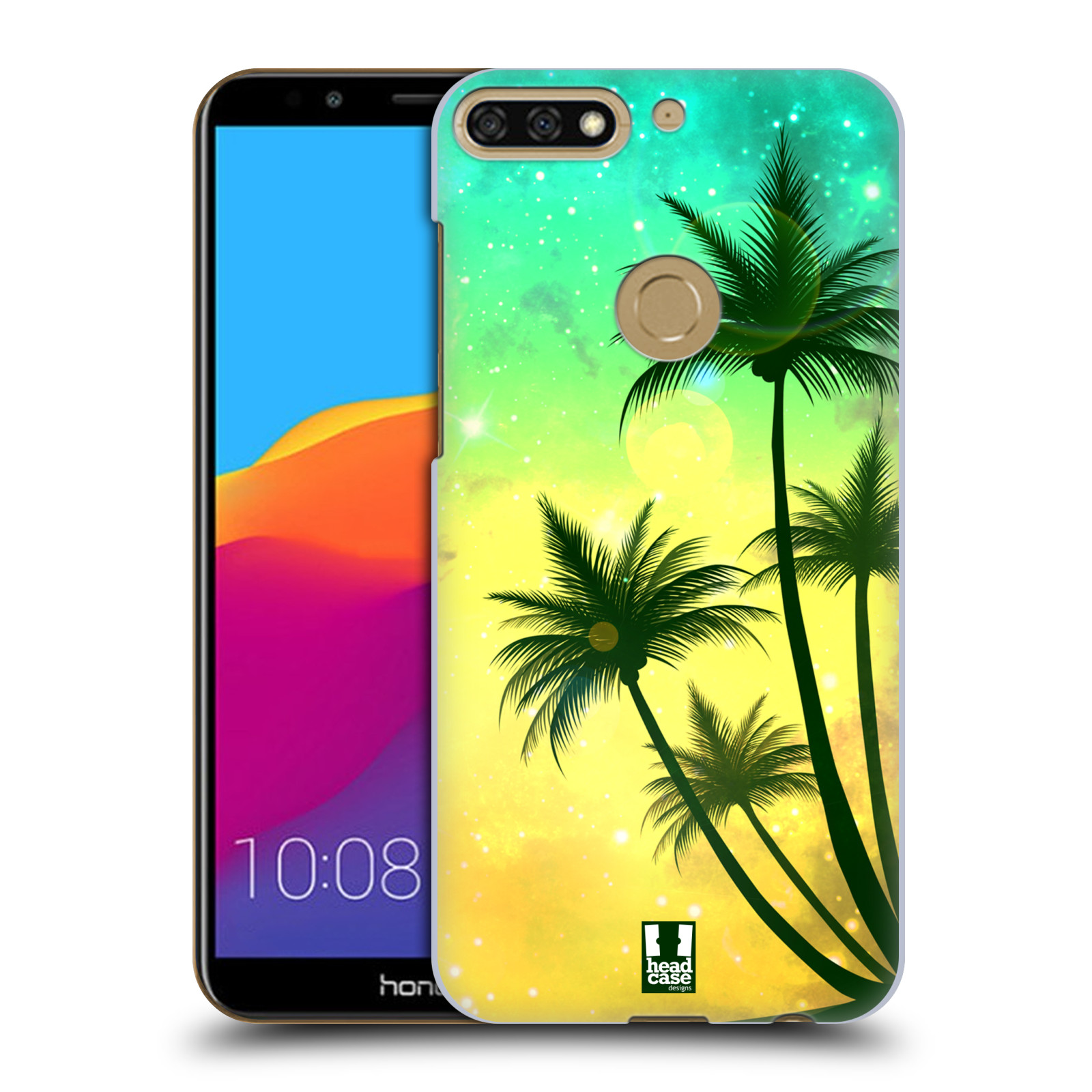 HEAD CASE plastový obal na mobil Honor 7c vzor Kreslený motiv silueta moře a palmy TYRKYSOVÁ