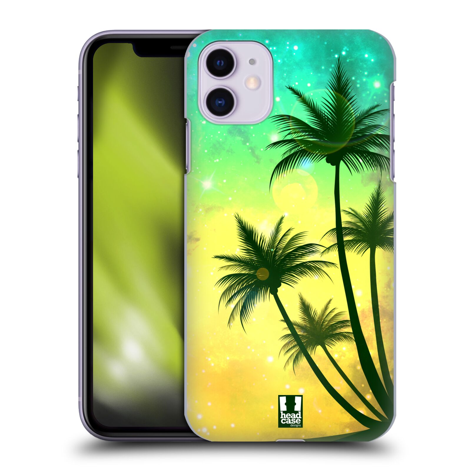 Pouzdro na mobil Apple Iphone 11 - HEAD CASE - vzor Kreslený motiv silueta moře a palmy TYRKYSOVÁ