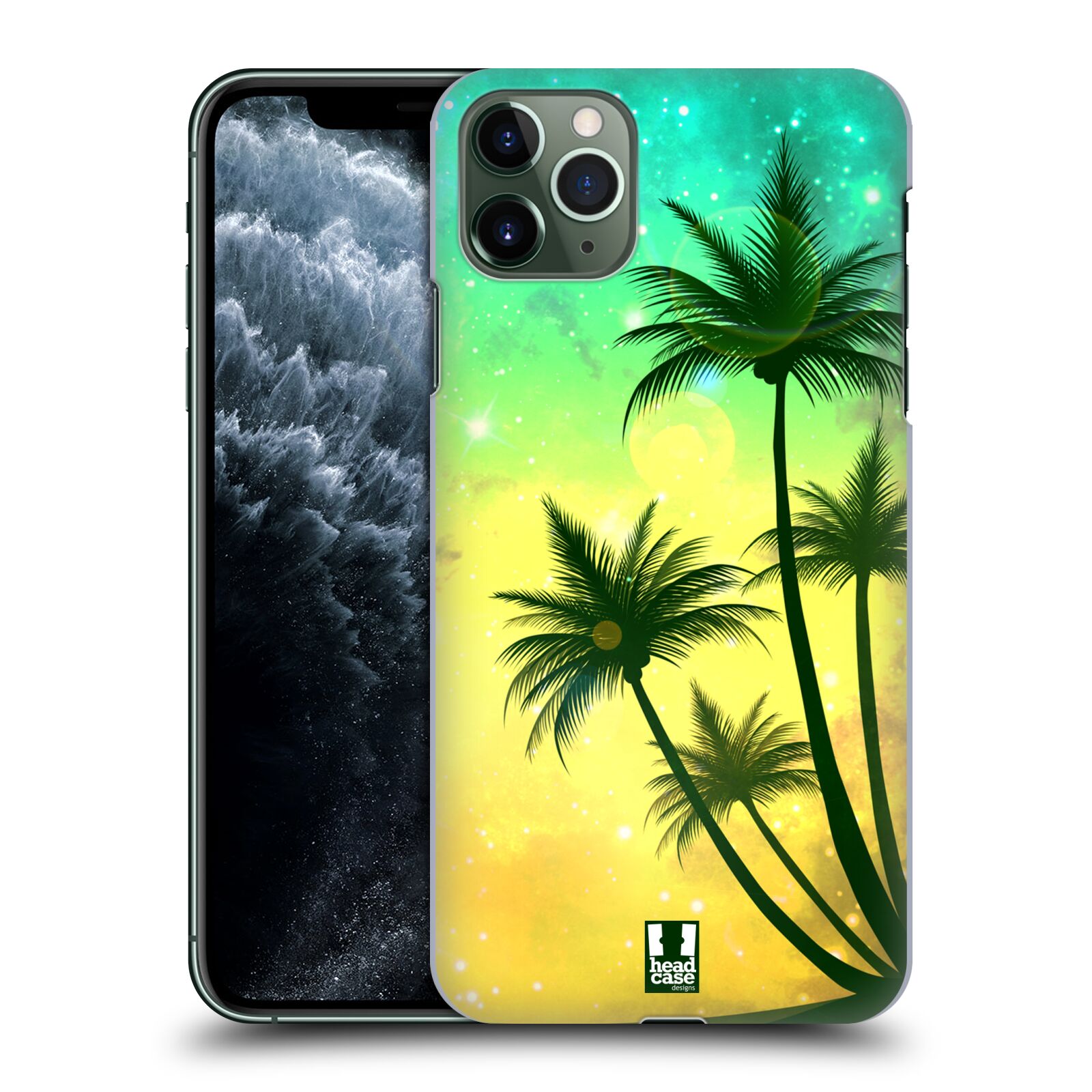 Pouzdro na mobil Apple Iphone 11 PRO MAX - HEAD CASE - vzor Kreslený motiv silueta moře a palmy TYRKYSOVÁ