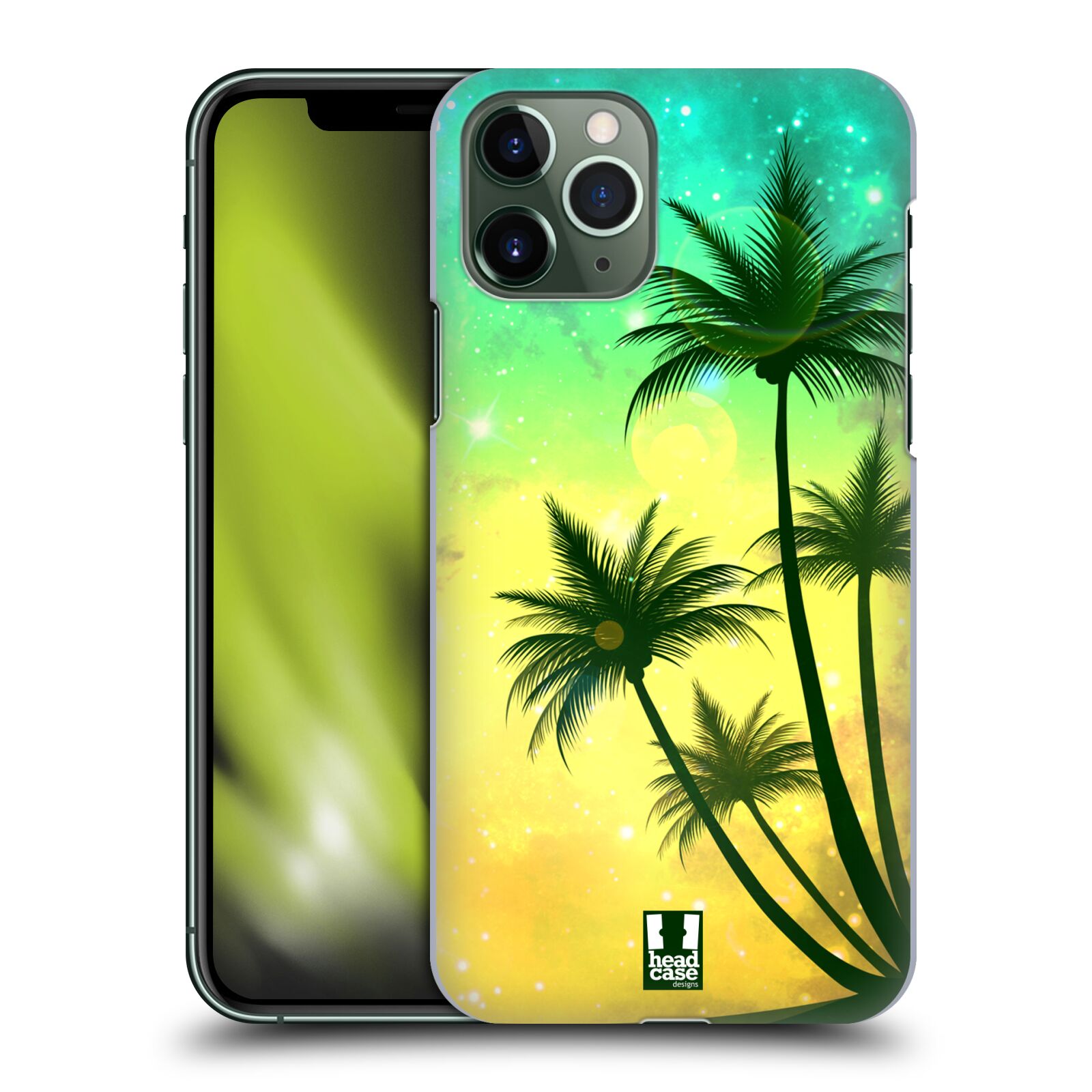 Pouzdro na mobil Apple Iphone 11 PRO - HEAD CASE - vzor Kreslený motiv silueta moře a palmy TYRKYSOVÁ