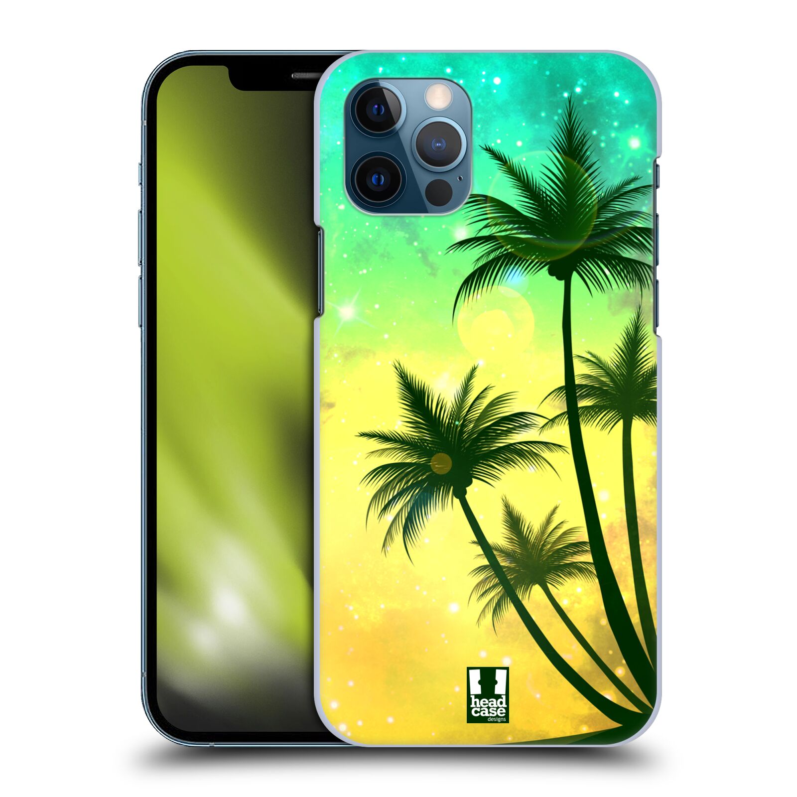 HEAD CASE plastový obal na mobil Apple Iphone 12 / Iphone 12 PRO vzor Kreslený motiv silueta moře a palmy TYRKYSOVÁ
