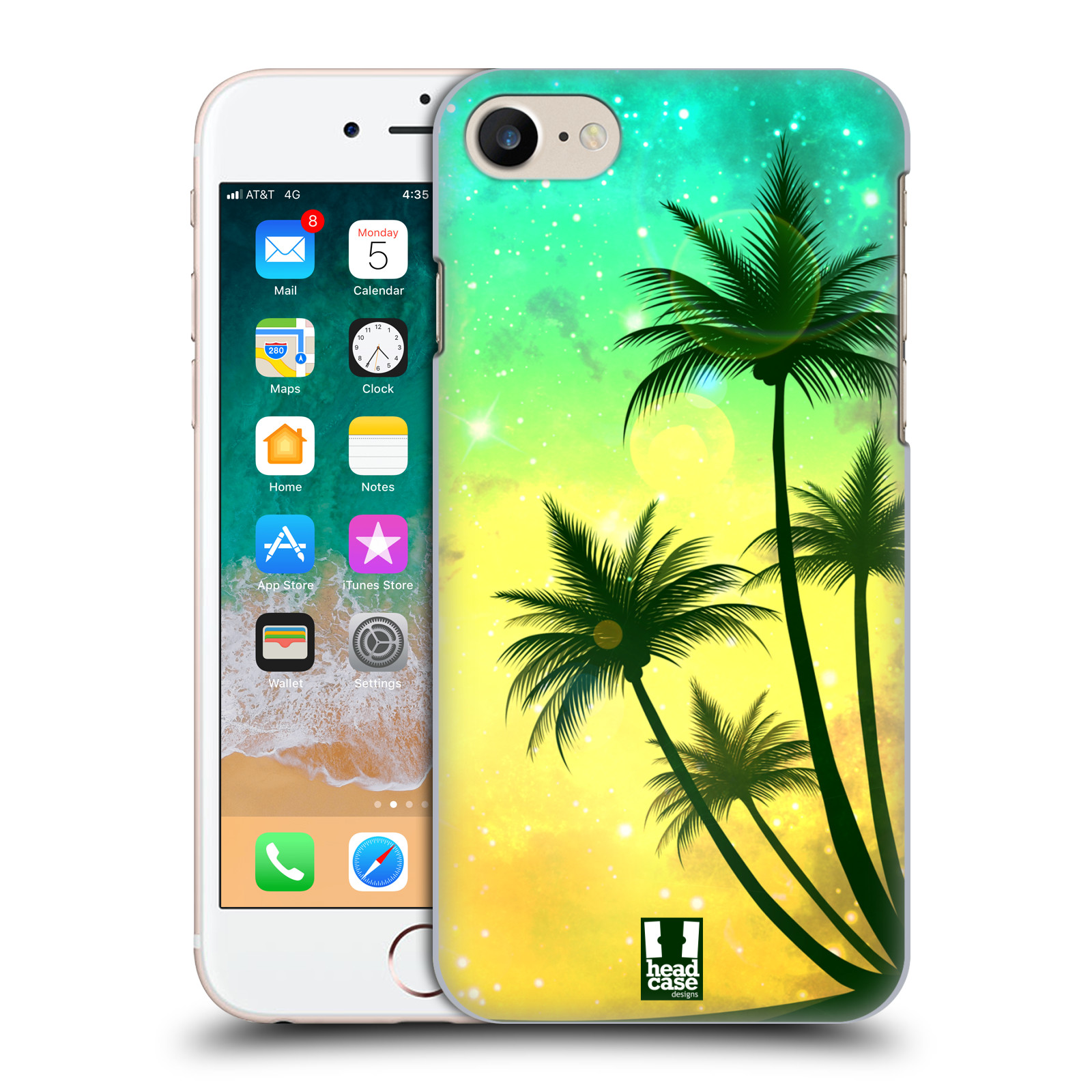 HEAD CASE plastový obal na mobil Apple Iphone 7 vzor Kreslený motiv silueta moře a palmy TYRKYSOVÁ