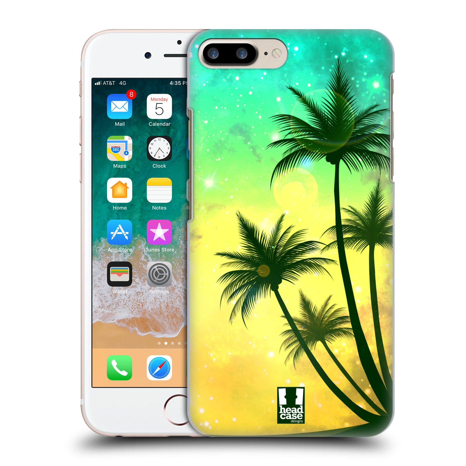 HEAD CASE plastový obal na mobil Apple Iphone 7 PLUS vzor Kreslený motiv silueta moře a palmy TYRKYSOVÁ