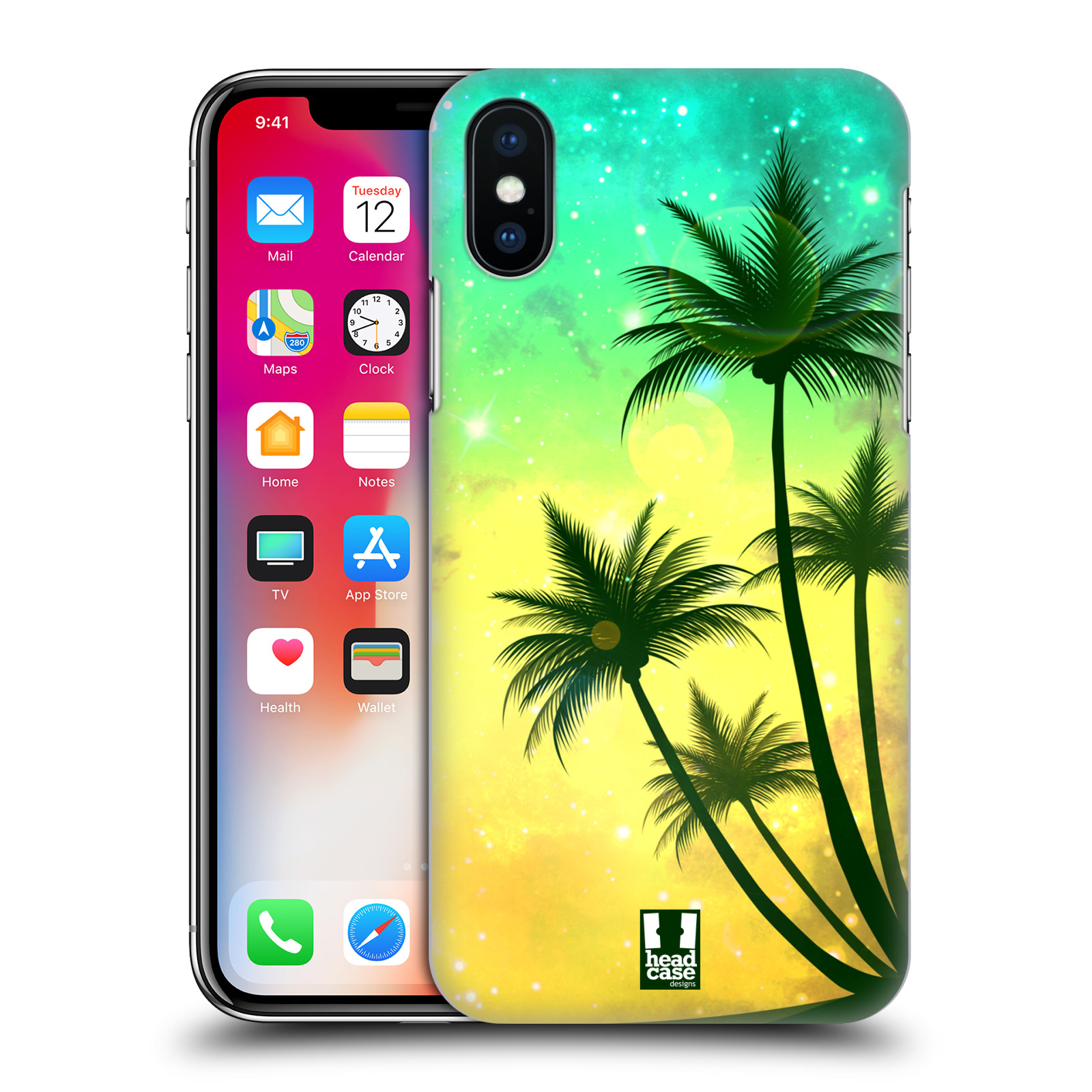 HEAD CASE plastový obal na mobil Apple Iphone X / XS vzor Kreslený motiv silueta moře a palmy TYRKYSOVÁ