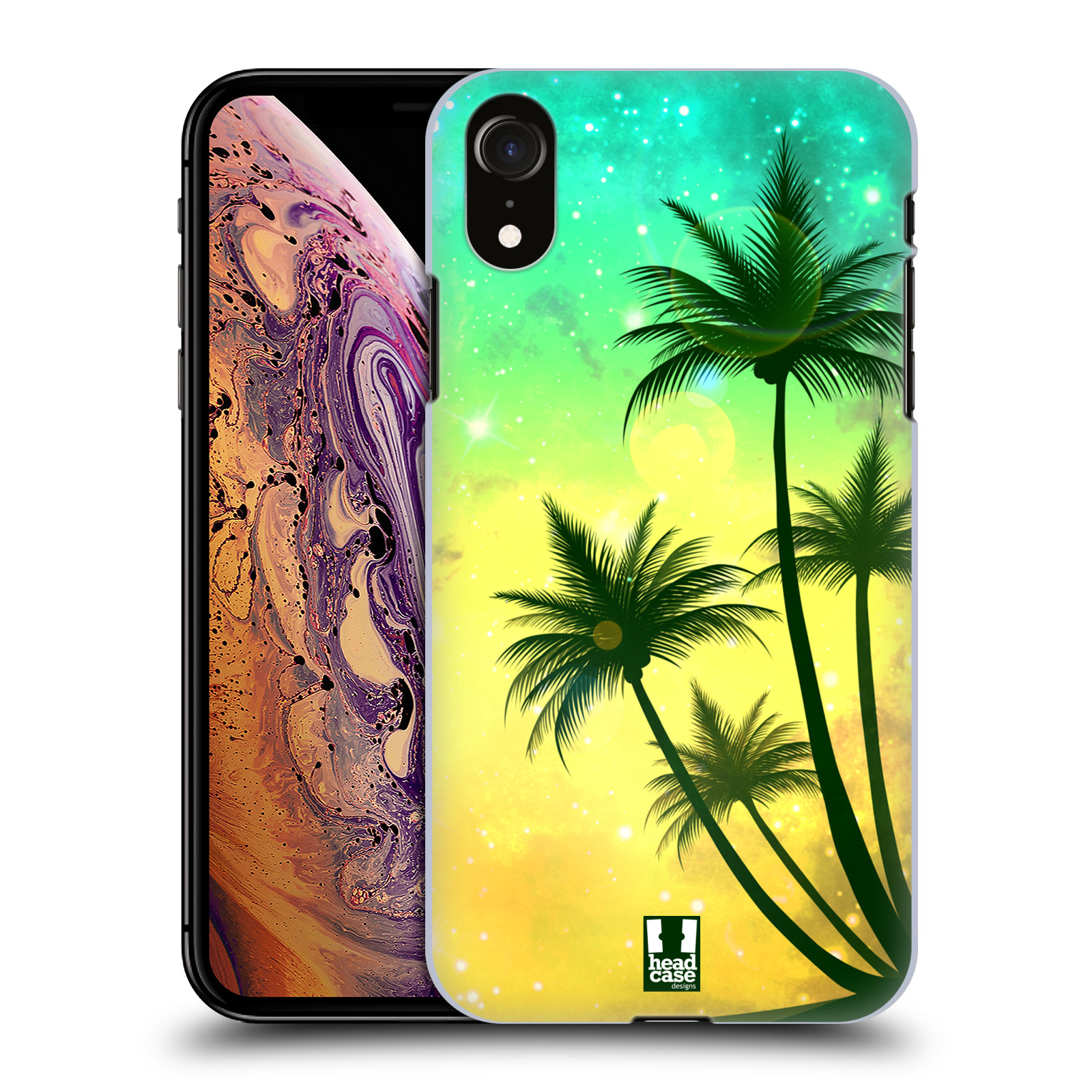 HEAD CASE plastový obal na mobil Apple Iphone XR vzor Kreslený motiv silueta moře a palmy TYRKYSOVÁ