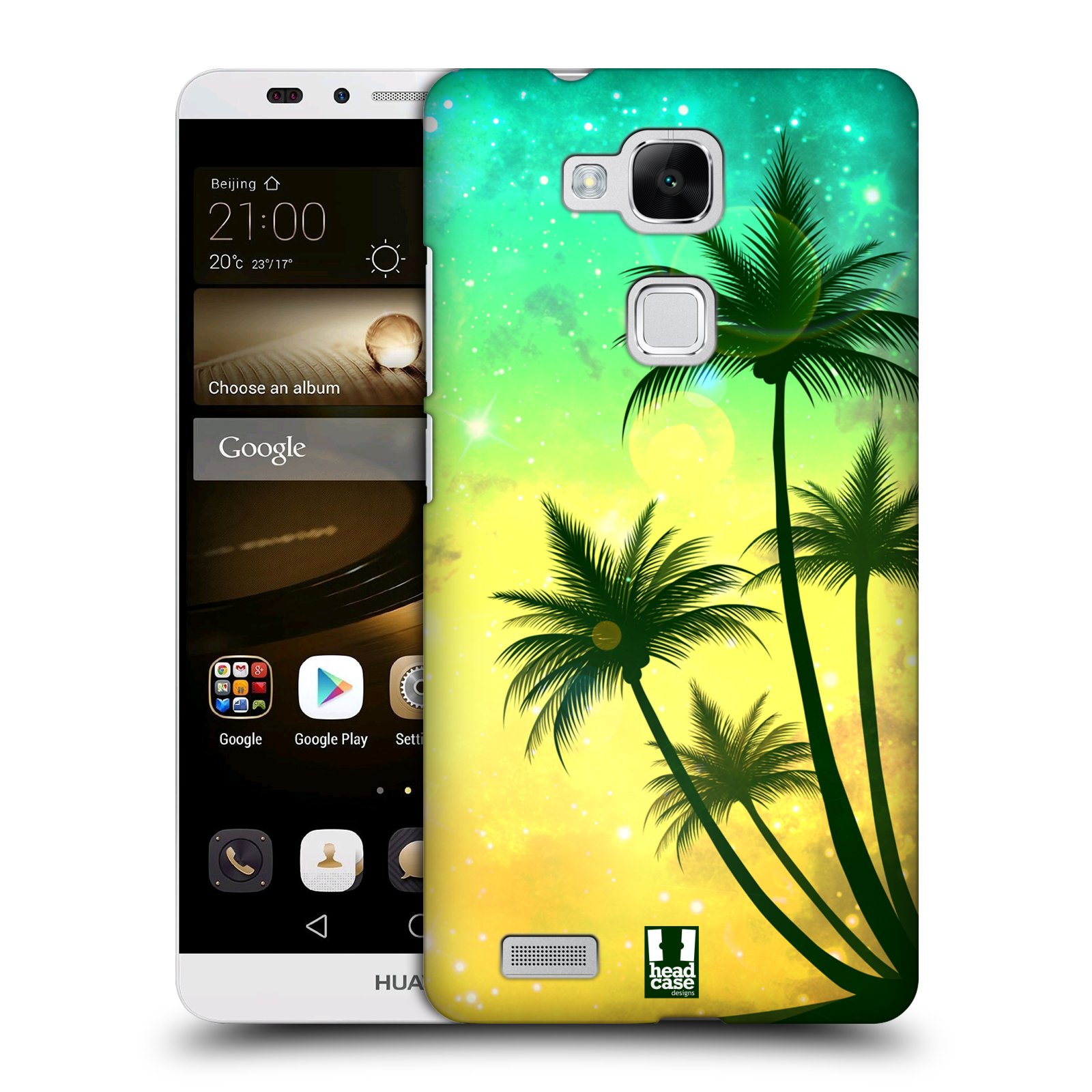 HEAD CASE plastový obal na mobil Huawei Mate 7 vzor Kreslený motiv silueta moře a palmy TYRKYSOVÁ