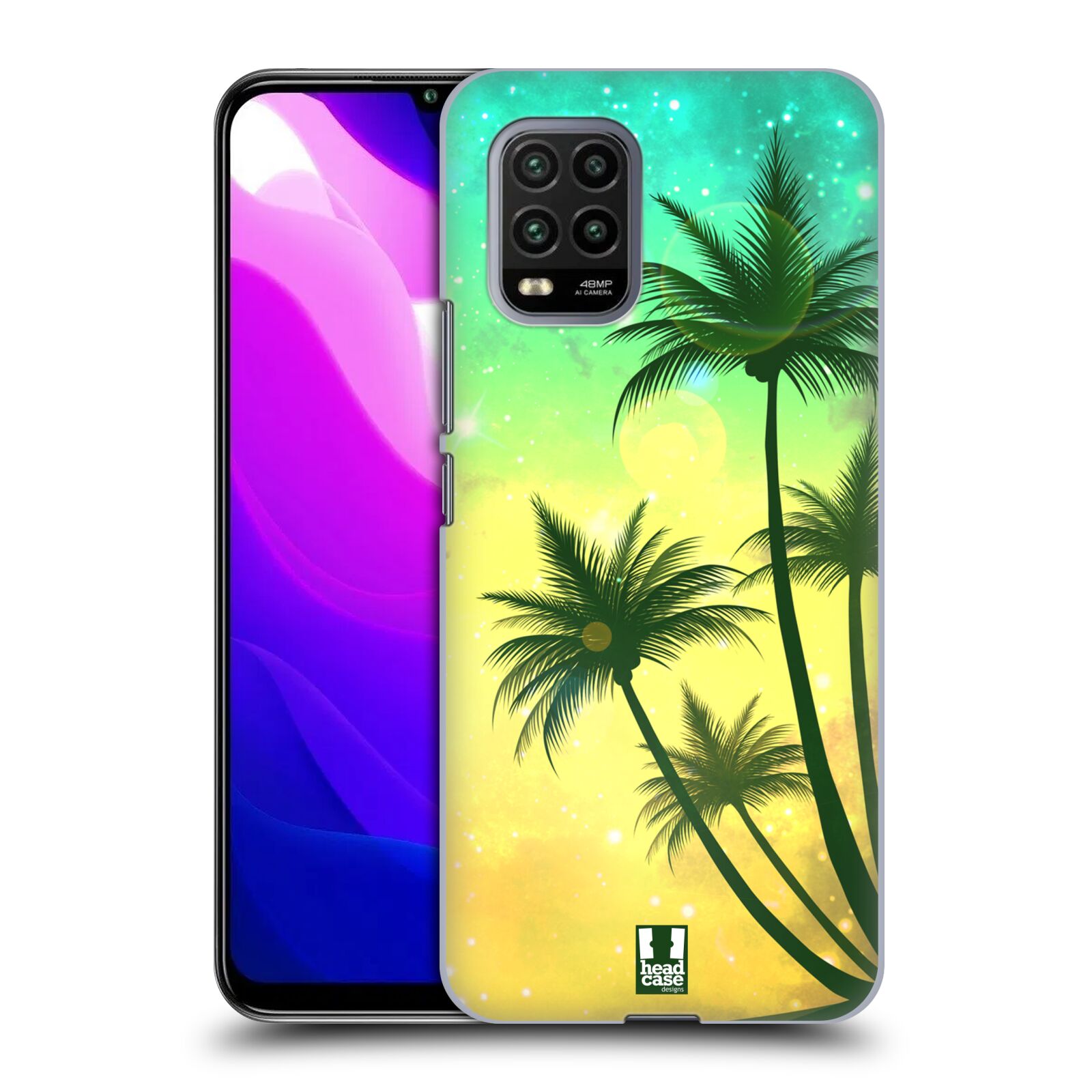 Zadní kryt, obal na mobil Xiaomi Mi 10 LITE vzor Kreslený motiv silueta moře a palmy TYRKYSOVÁ