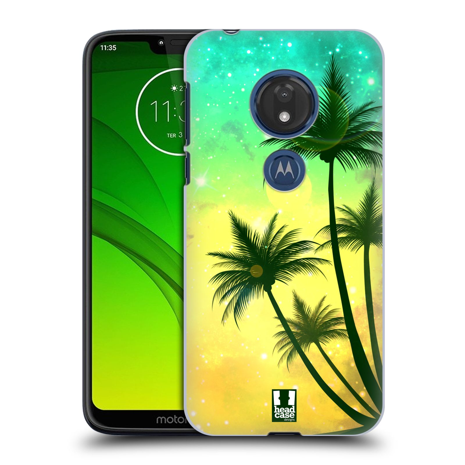 Pouzdro na mobil Motorola Moto G7 Play vzor Kreslený motiv silueta moře a palmy TYRKYSOVÁ