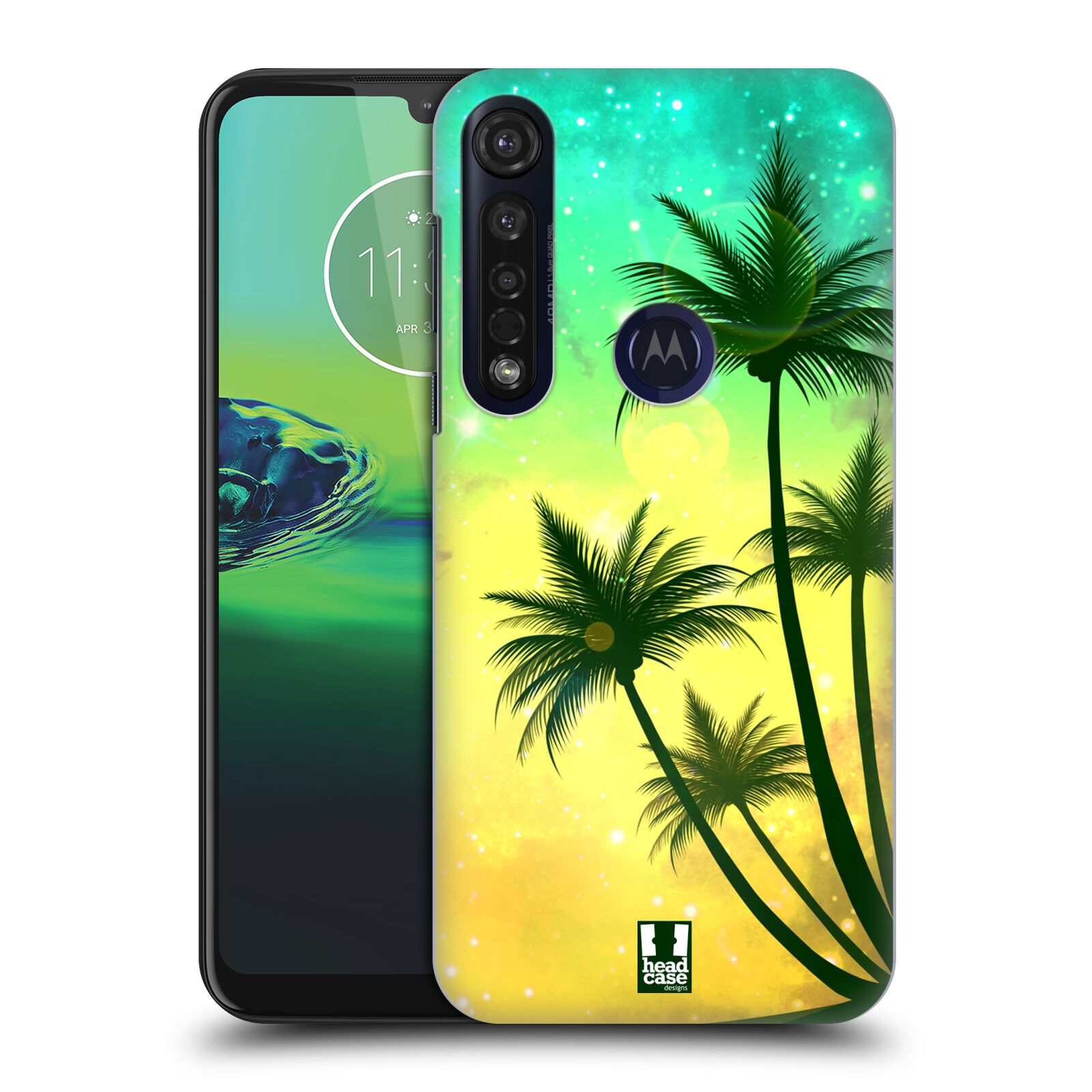 Pouzdro na mobil Motorola Moto G8 PLUS - HEAD CASE - vzor Kreslený motiv silueta moře a palmy TYRKYSOVÁ