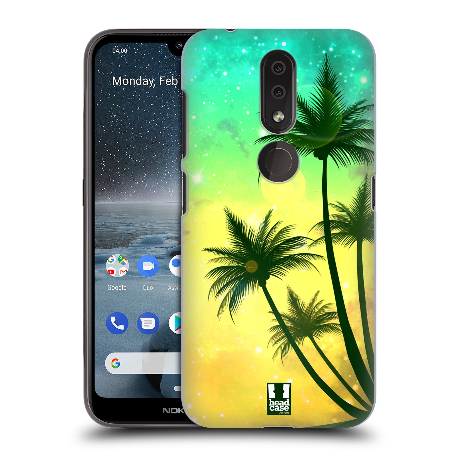 Pouzdro na mobil Nokia 4.2 - HEAD CASE - vzor Kreslený motiv silueta moře a palmy TYRKYSOVÁ