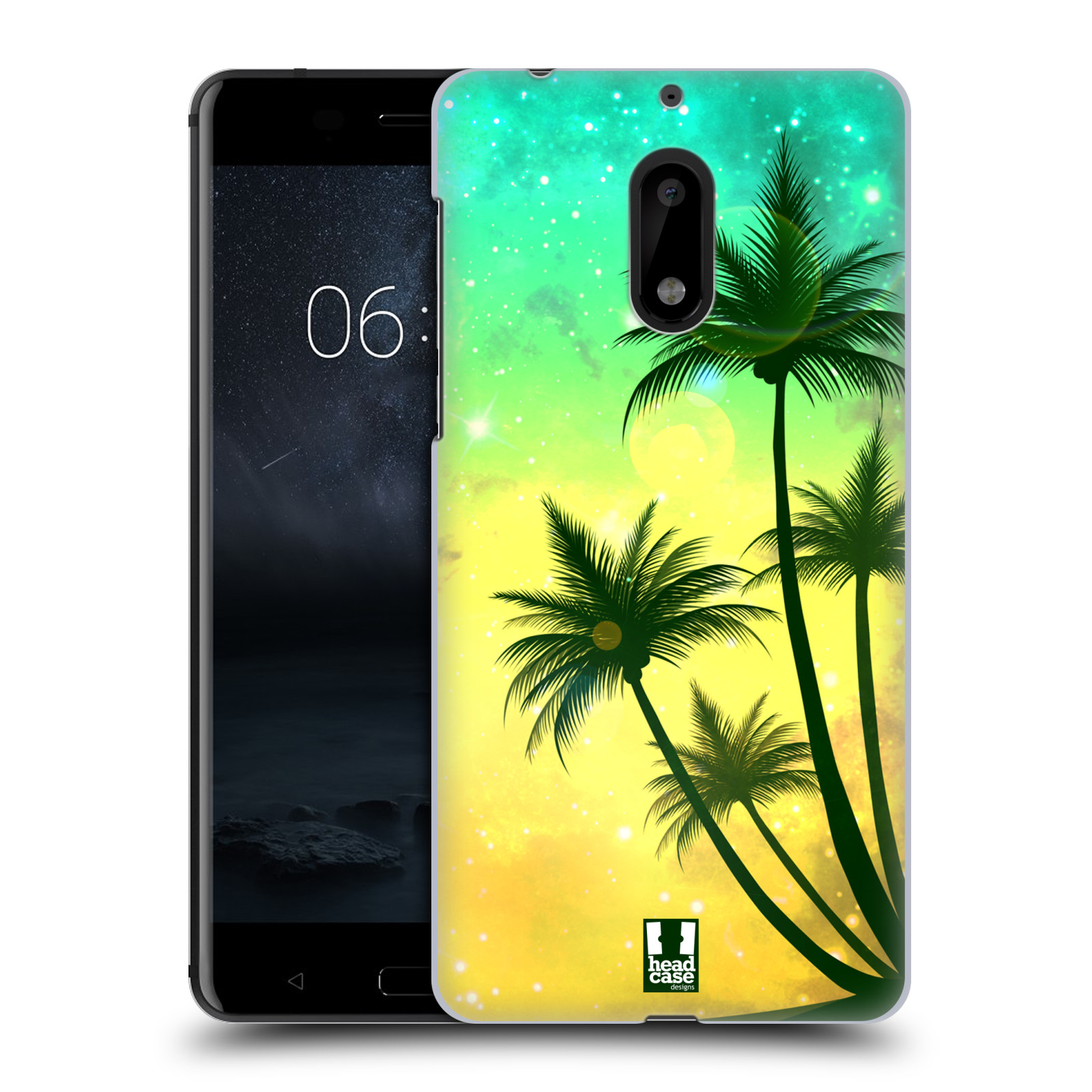 HEAD CASE plastový obal na mobil Nokia 6 vzor Kreslený motiv silueta moře a palmy TYRKYSOVÁ