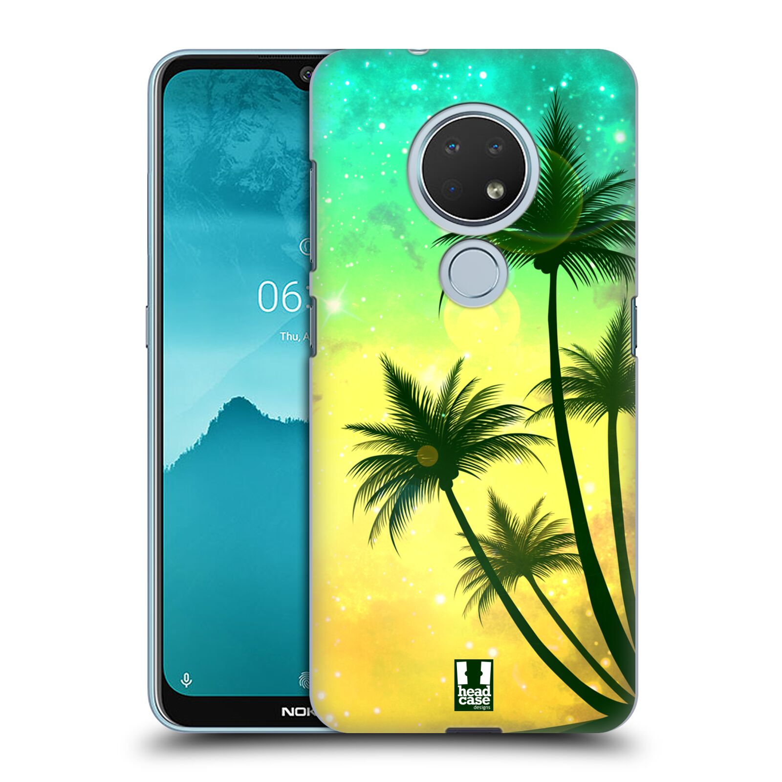 Pouzdro na mobil Nokia 6.2 - HEAD CASE - vzor Kreslený motiv silueta moře a palmy TYRKYSOVÁ