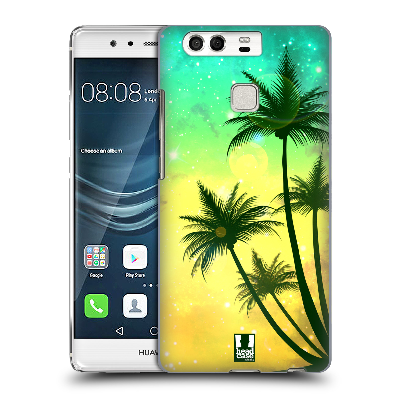 HEAD CASE plastový obal na mobil Huawei P9 / P9 DUAL SIM vzor Kreslený motiv silueta moře a palmy TYRKYSOVÁ