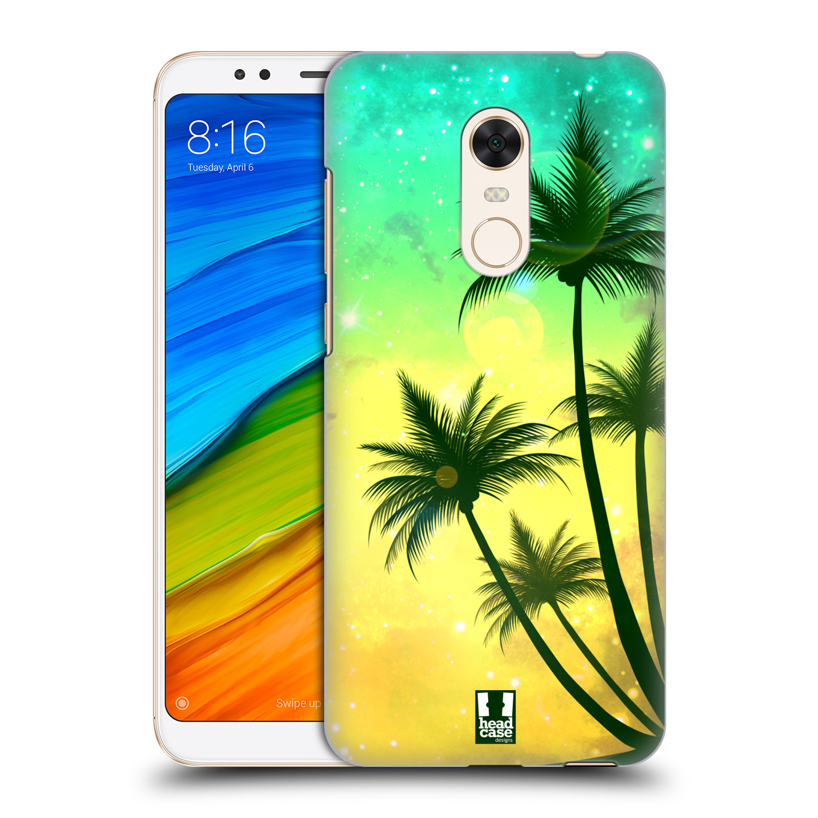 HEAD CASE plastový obal na mobil Xiaomi Redmi 5 PLUS vzor Kreslený motiv silueta moře a palmy TYRKYSOVÁ