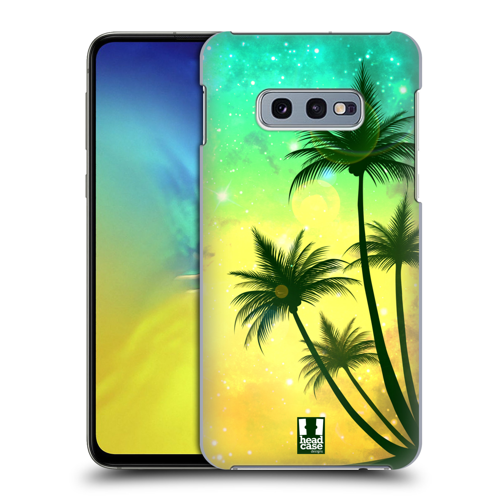 Pouzdro na mobil Samsung Galaxy S10e - HEAD CASE - vzor Kreslený motiv silueta moře a palmy TYRKYSOVÁ