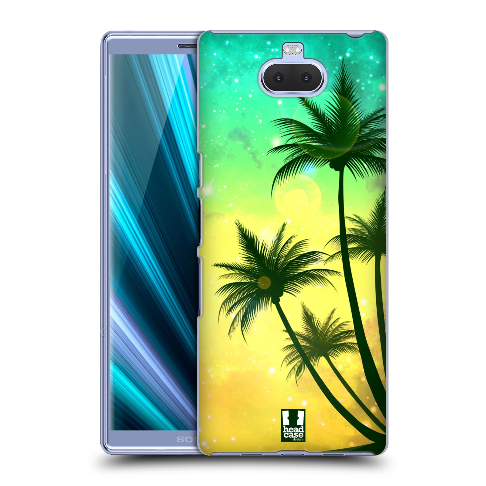 Pouzdro na mobil Sony Xperia 10 - Head Case - vzor Kreslený motiv silueta moře a palmy TYRKYSOVÁ