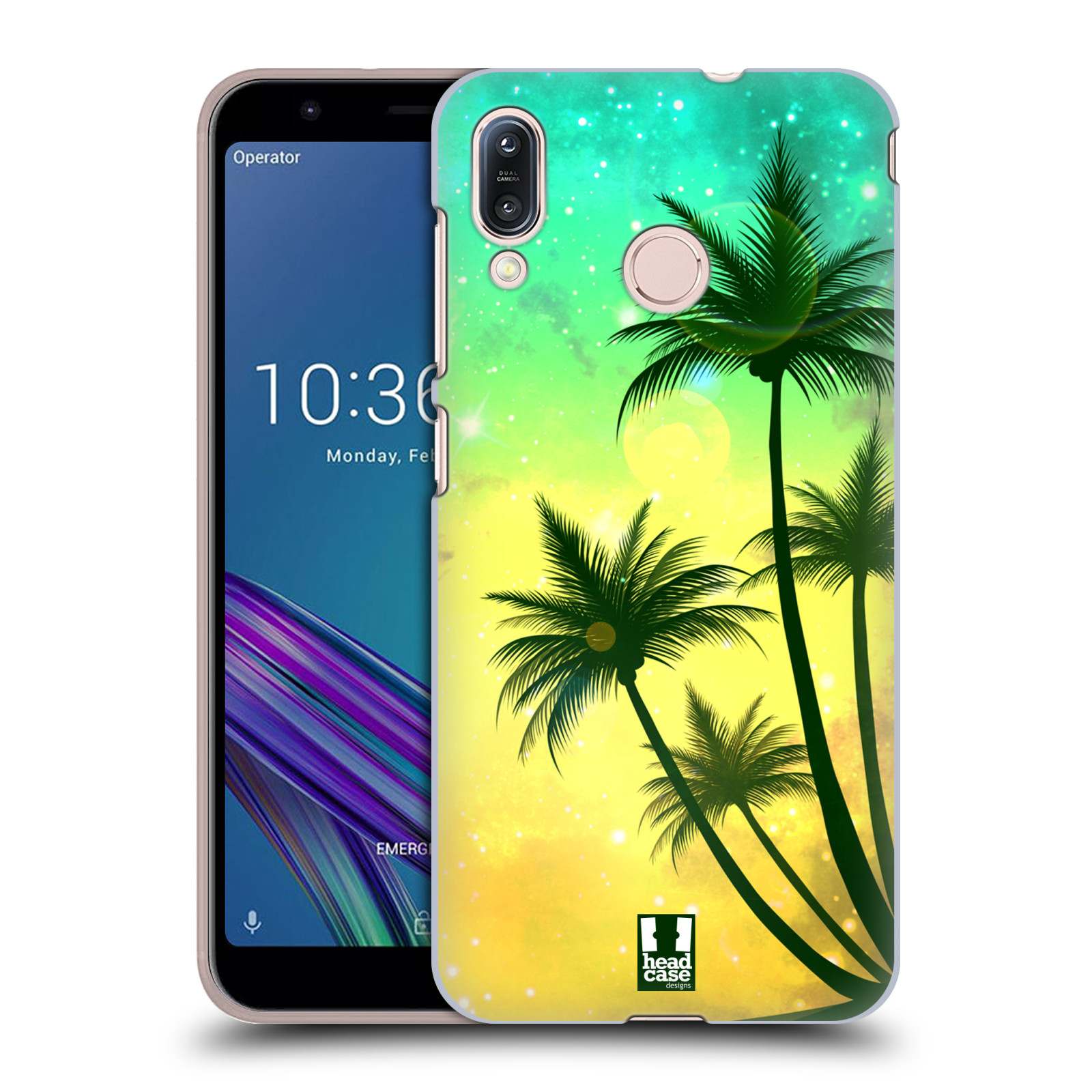 Pouzdro na mobil Asus Zenfone Max M1 (ZB555KL) - HEAD CASE - vzor Kreslený motiv silueta moře a palmy TYRKYSOVÁ