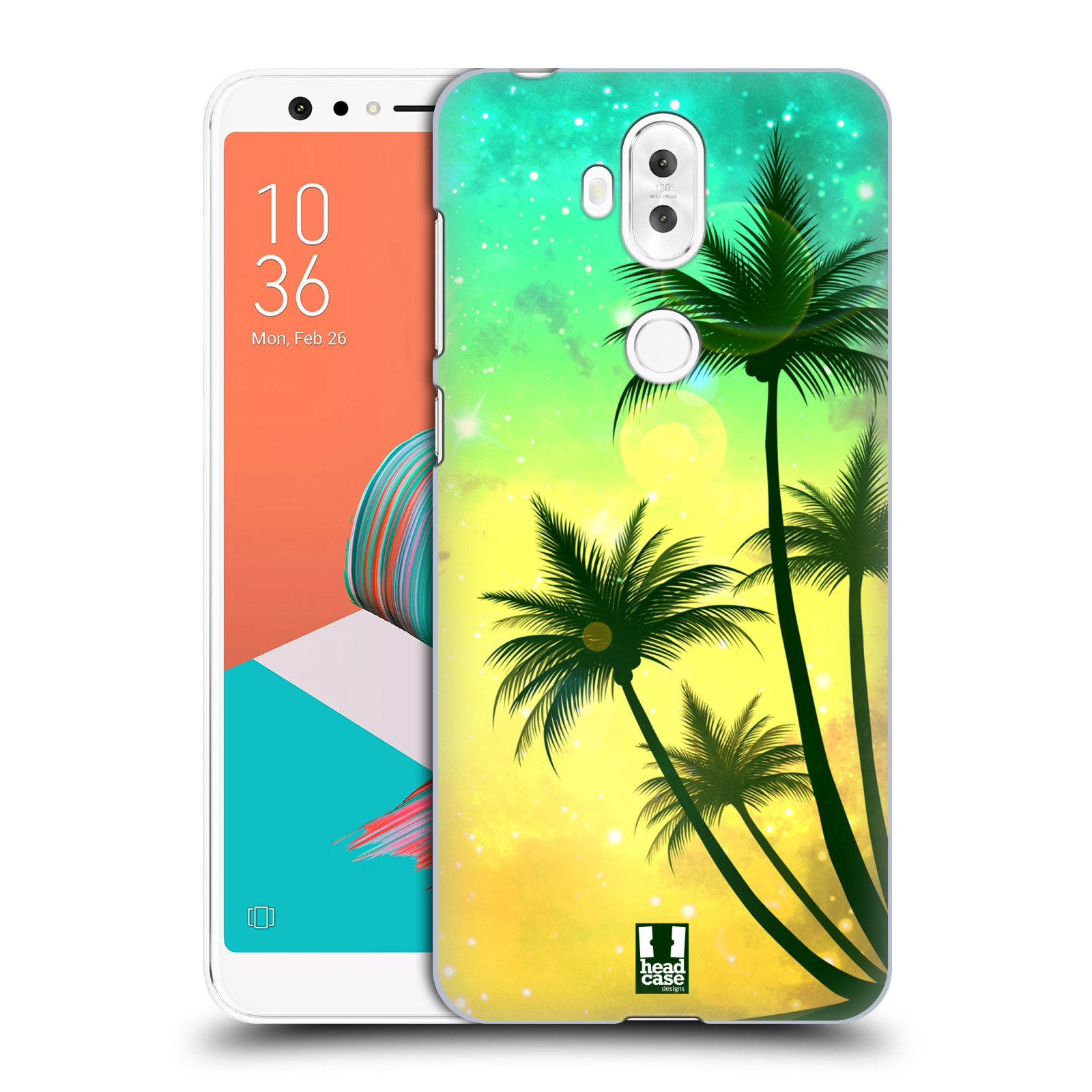 HEAD CASE plastový obal na mobil Asus Zenfone 5 LITE ZC600KL vzor Kreslený motiv silueta moře a palmy TYRKYSOVÁ