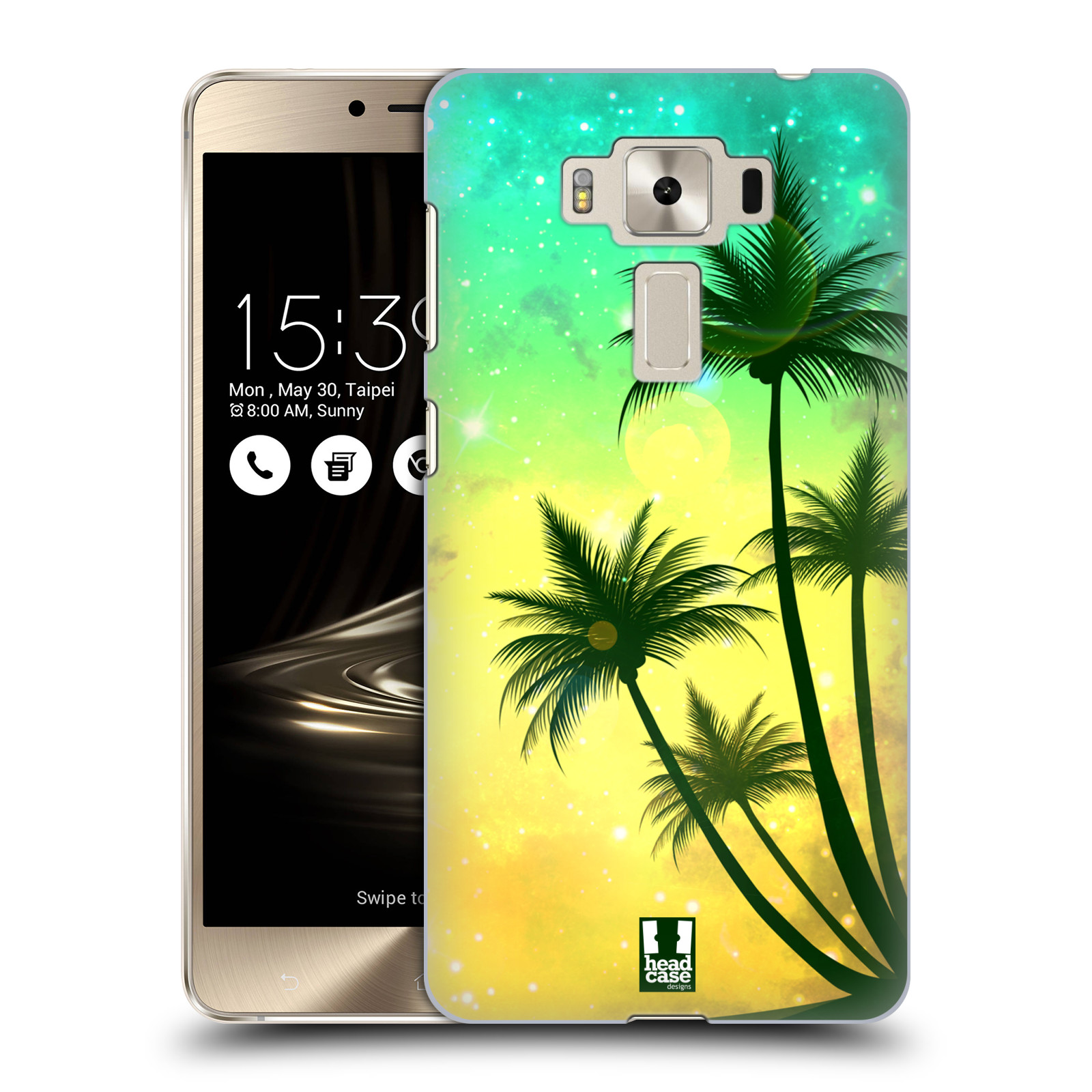 HEAD CASE plastový obal na mobil Asus Zenfone 3 DELUXE ZS550KL vzor Kreslený motiv silueta moře a palmy TYRKYSOVÁ