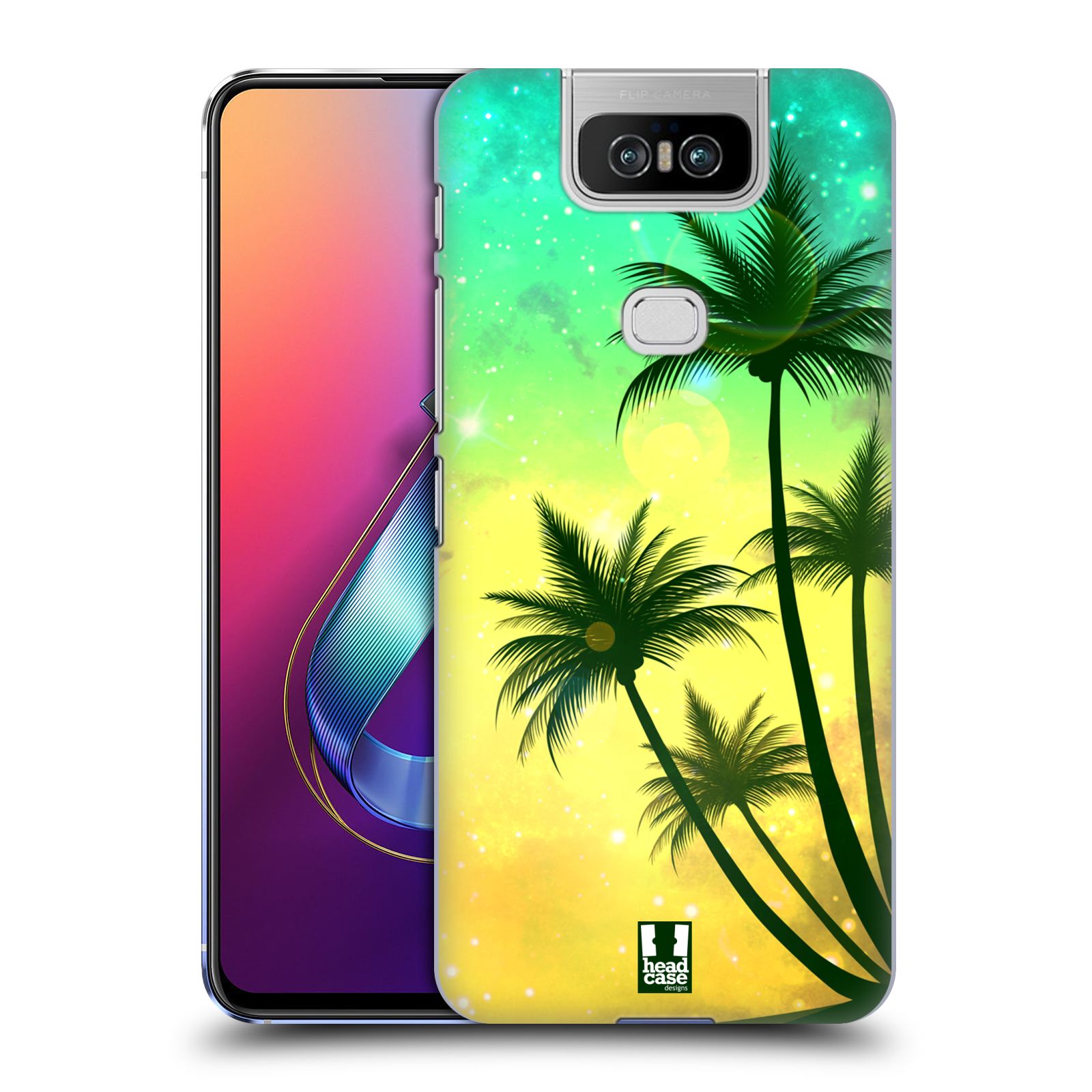 Pouzdro na mobil Asus Zenfone 6 ZS630KL - HEAD CASE - vzor Kreslený motiv silueta moře a palmy TYRKYSOVÁ
