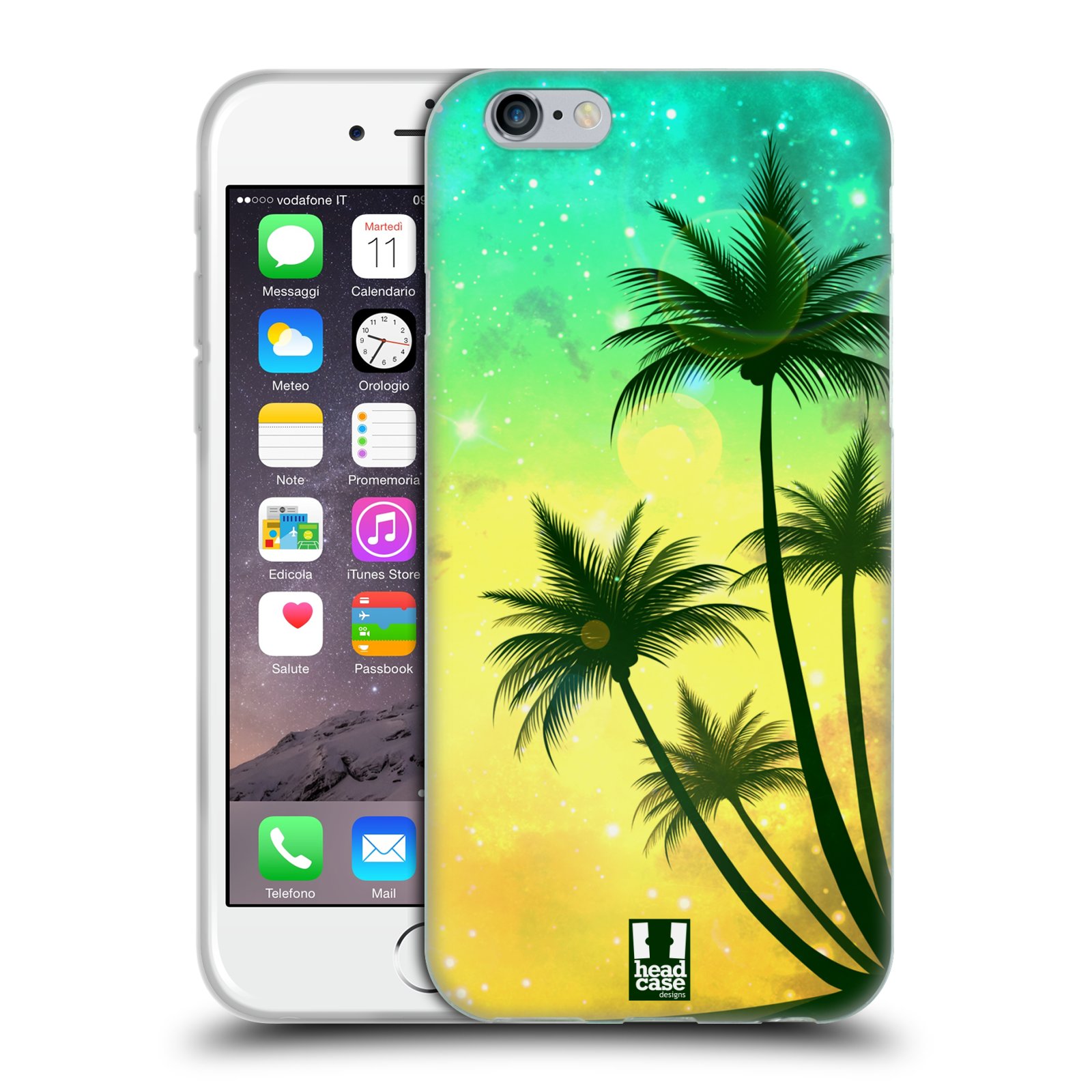 HEAD CASE silikonový obal na mobil Apple Iphone 6/6S vzor Kreslený motiv silueta moře a palmy TYRKYSOVÁ