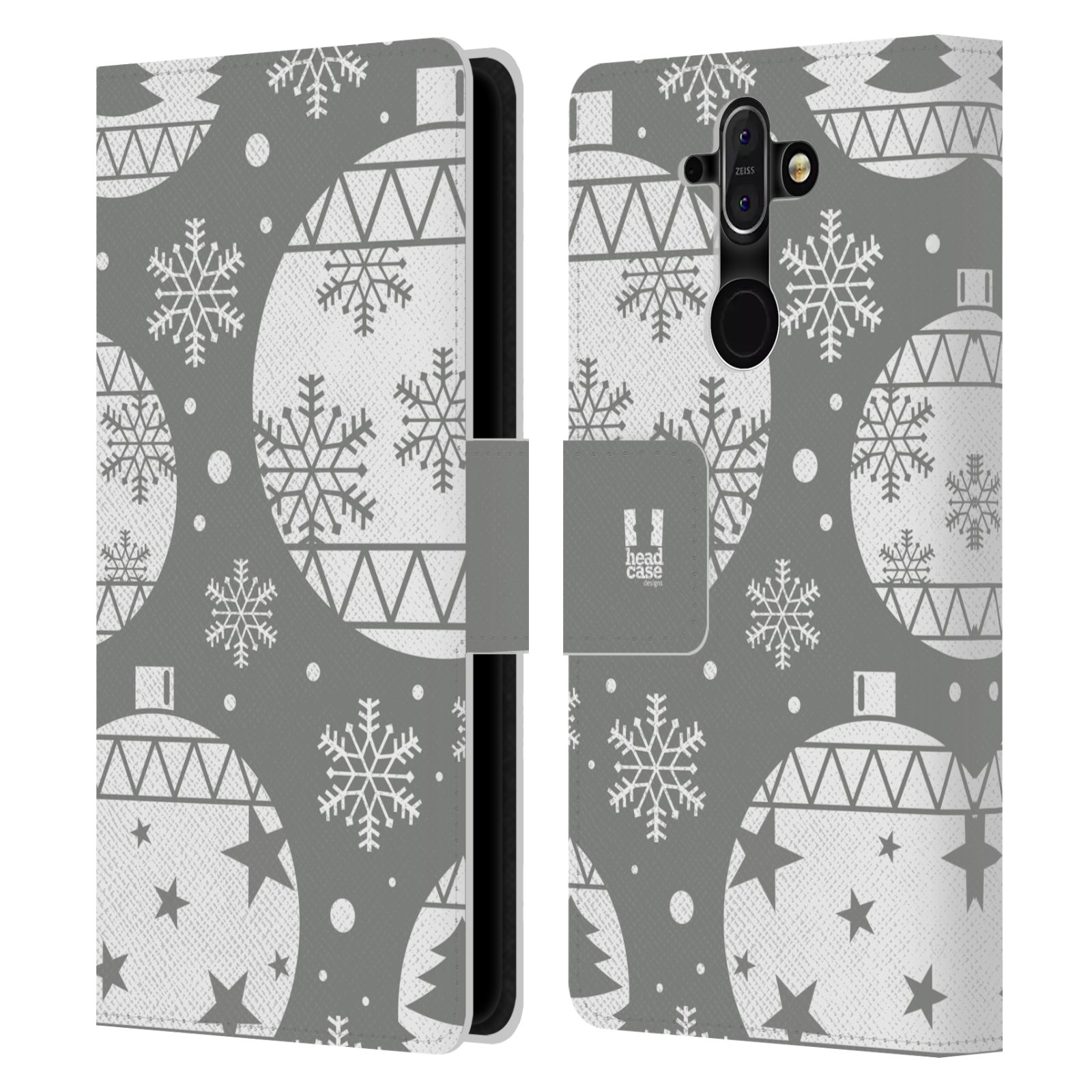 HEAD CASE Flipové pouzdro pro mobil Nokia 8 SIROCCO stříbrné vzory vánoční ozdoby