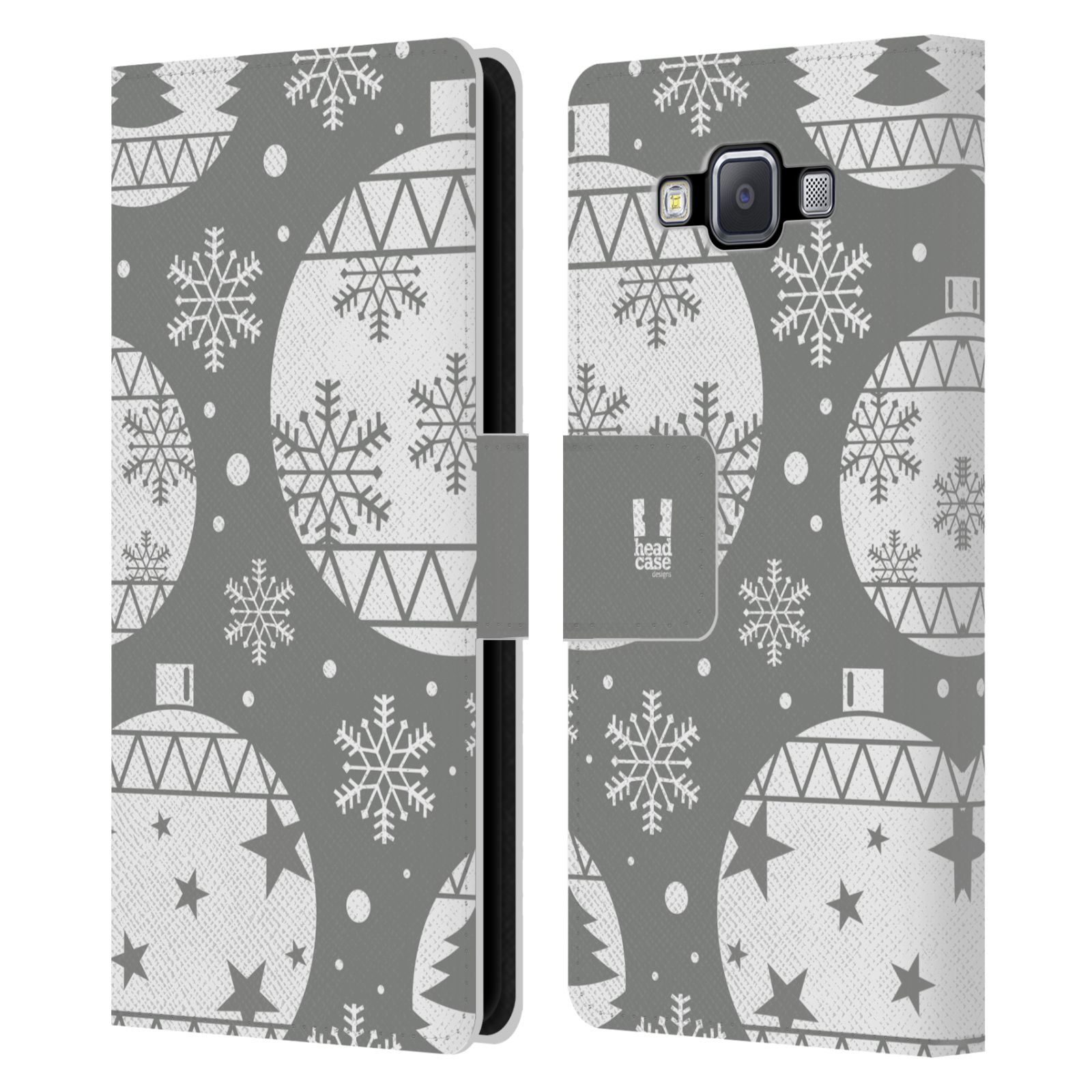 HEAD CASE Flipové pouzdro pro mobil Samsung Galaxy A5 stříbrné vzory vánoční ozdoby