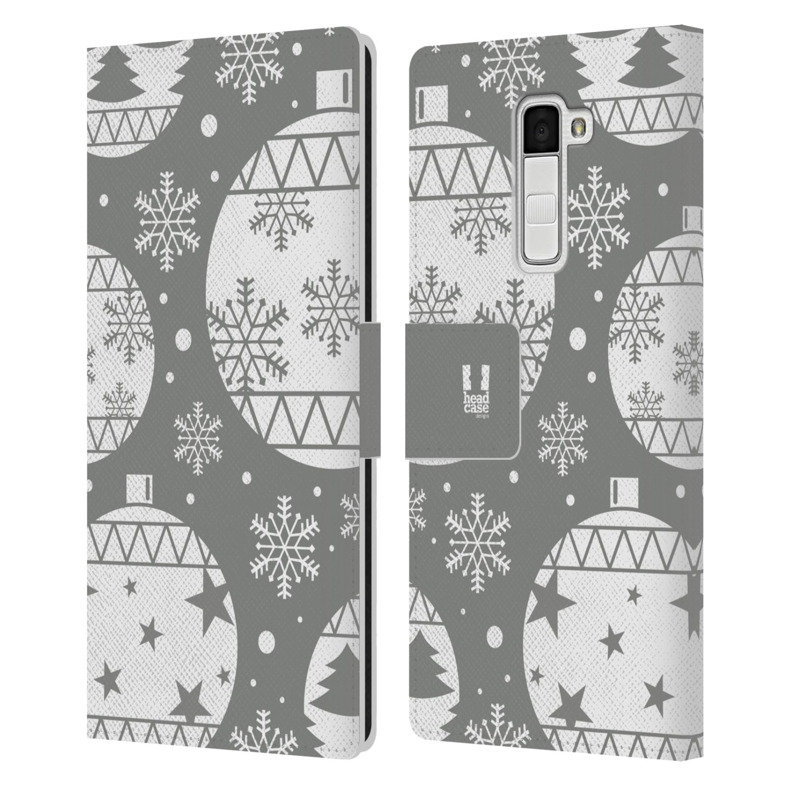 HEAD CASE Flipové pouzdro pro mobil LG K10 stříbrné vzory vánoční ozdoby