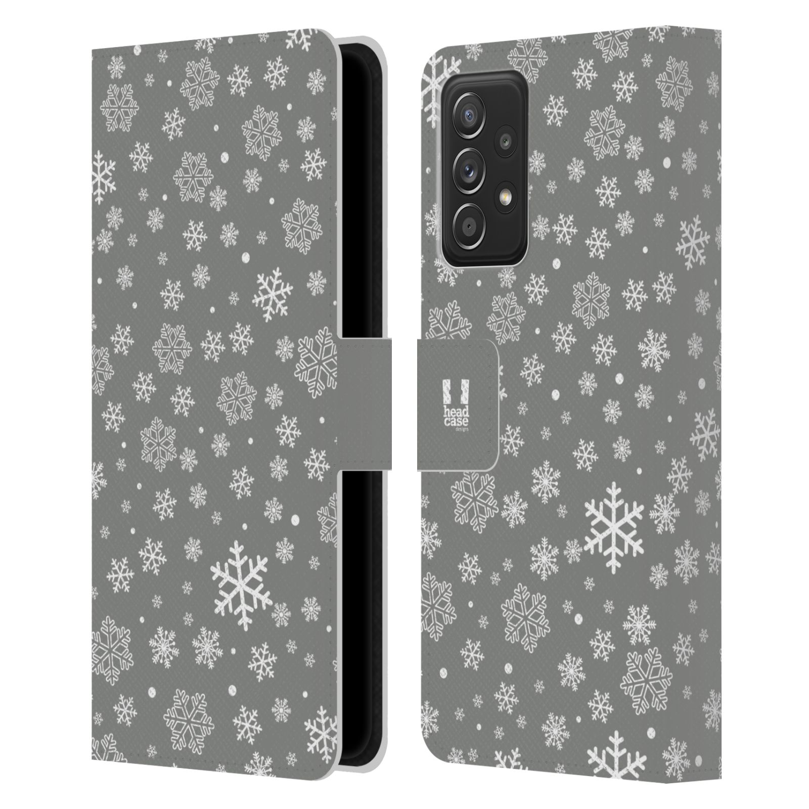 Pouzdro HEAD CASE na mobil Samsung Galaxy A52 / A52 5G / A52s 5G stříbrné vzory sněžná vločka