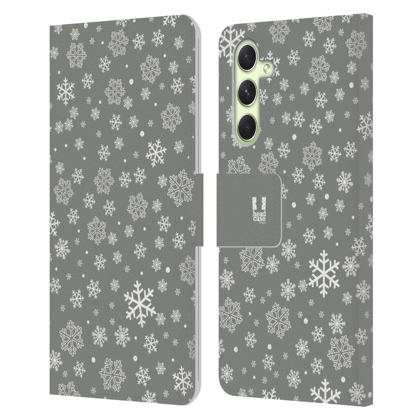 Pouzdro HEAD CASE na mobil Samsung Galaxy A54 5G stříbrné vzory sněžná vločka