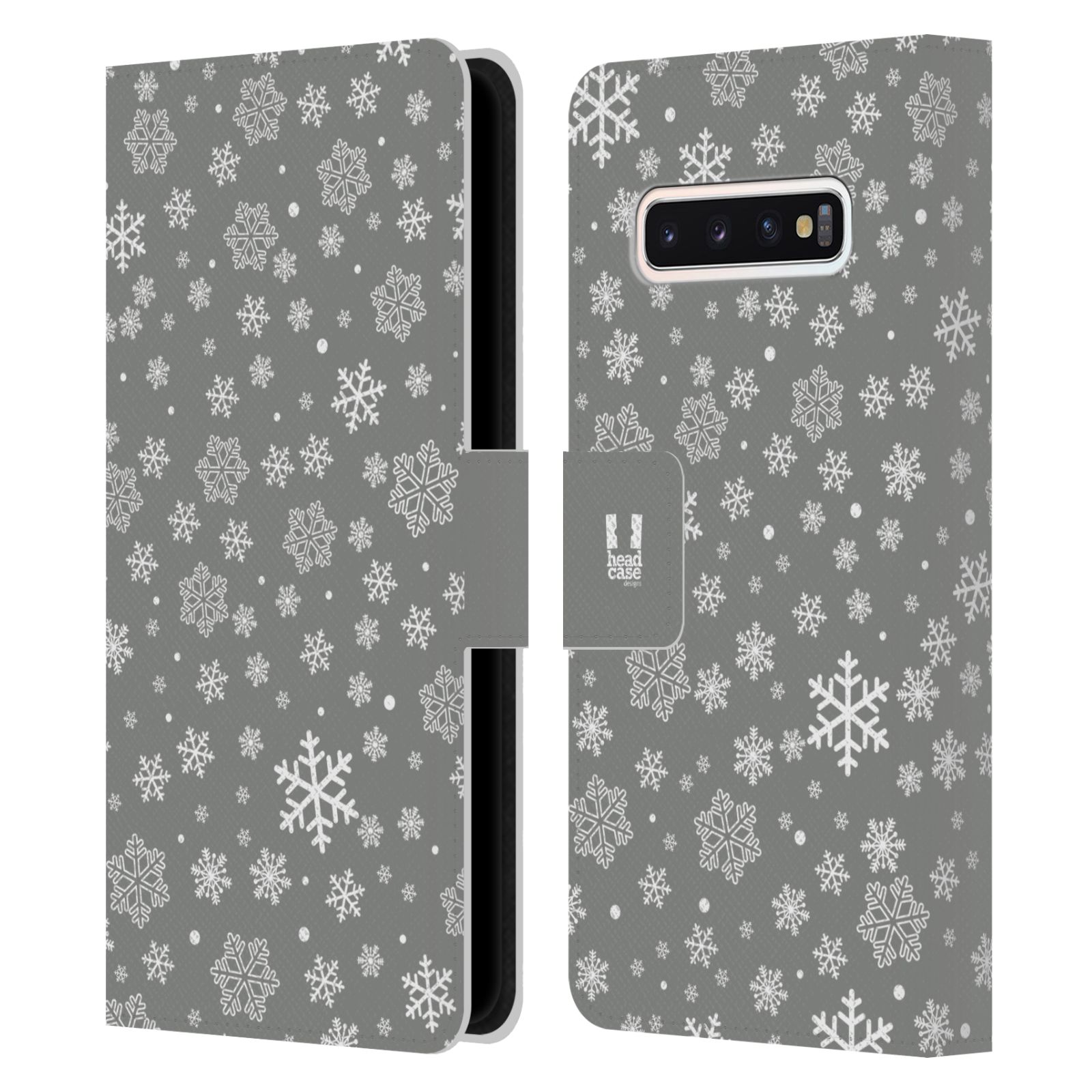Pouzdro HEAD CASE na mobil Samsung Galaxy S10 stříbrné vzory sněžná vločka