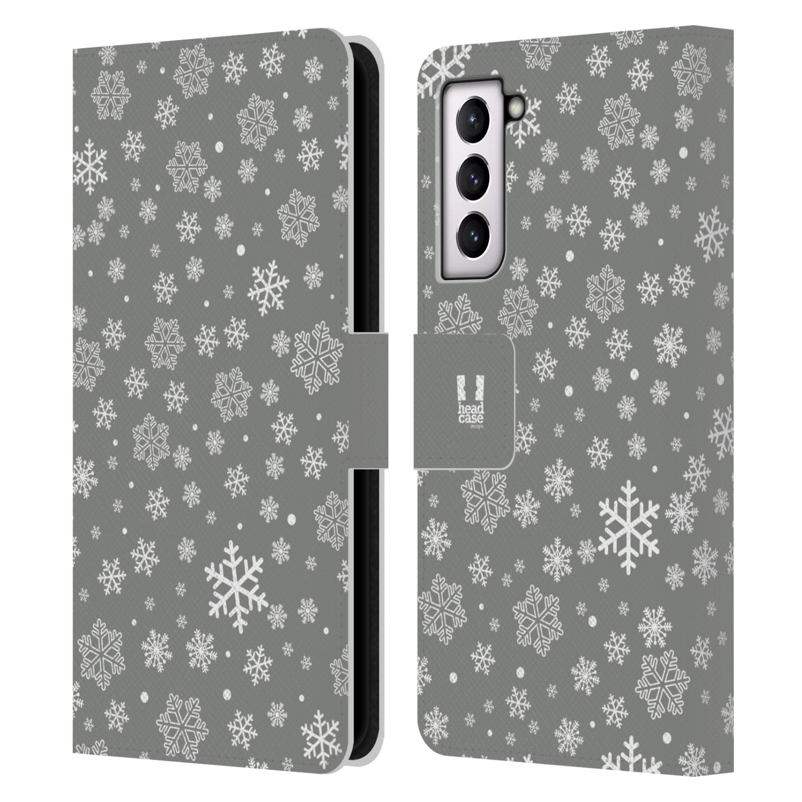 Pouzdro HEAD CASE na mobil Samsung Galaxy S21 / S21 5G stříbrné vzory sněžná vločka