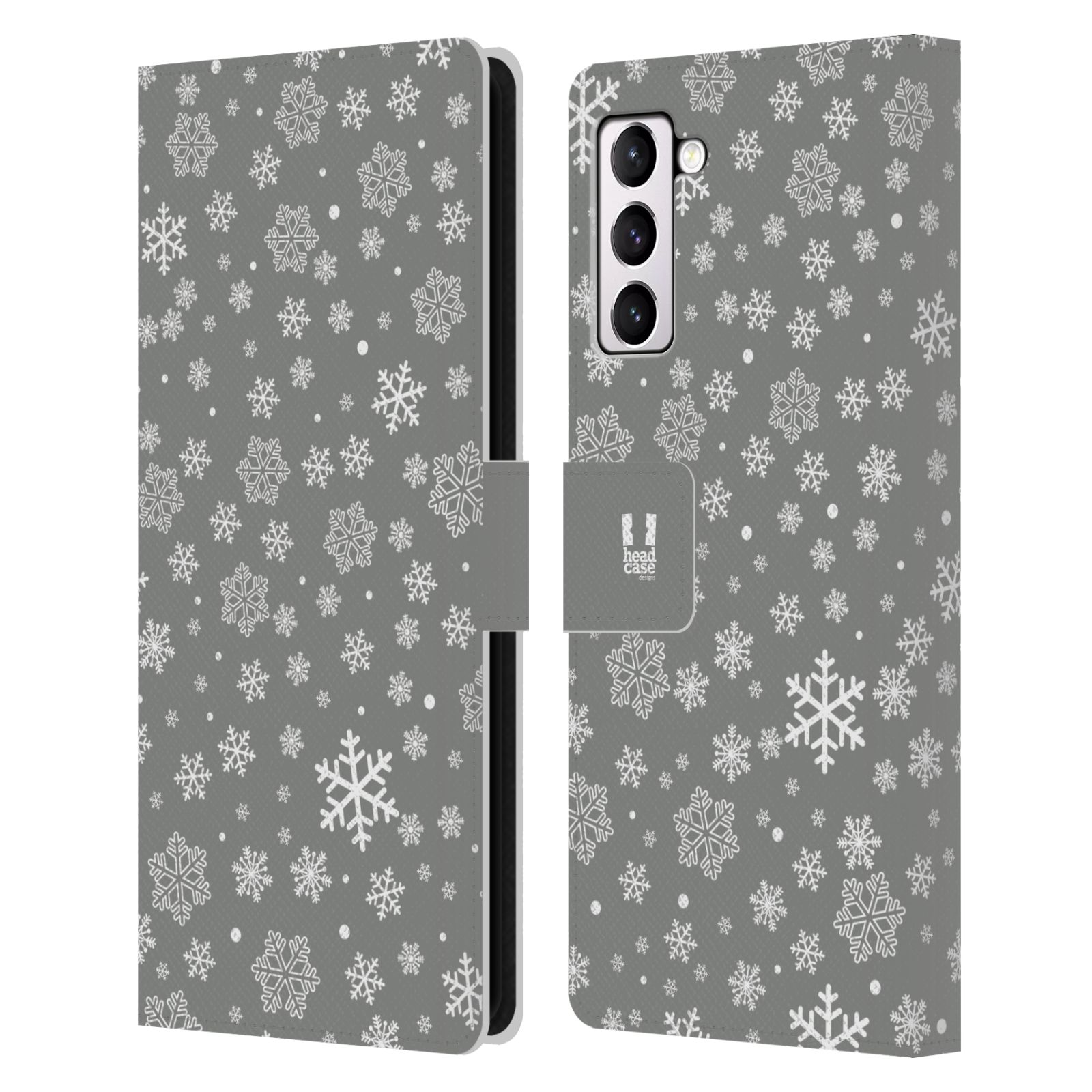 Pouzdro HEAD CASE na mobil Samsung Galaxy S21+ 5G / S21 PLUS 5G stříbrné vzory sněžná vločka