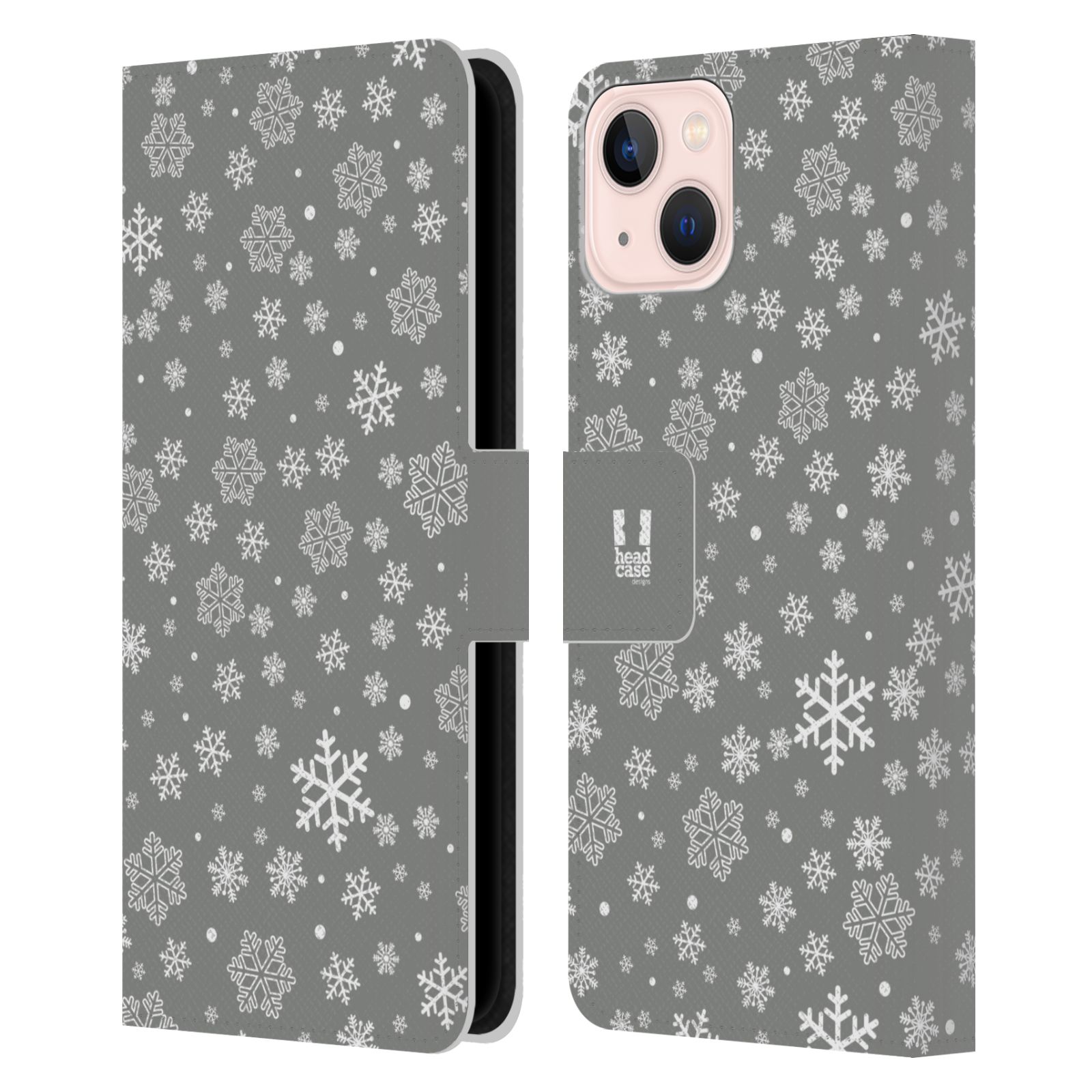 Pouzdro HEAD CASE na mobil Apple Iphone 13 stříbrné vzory sněžná vločka