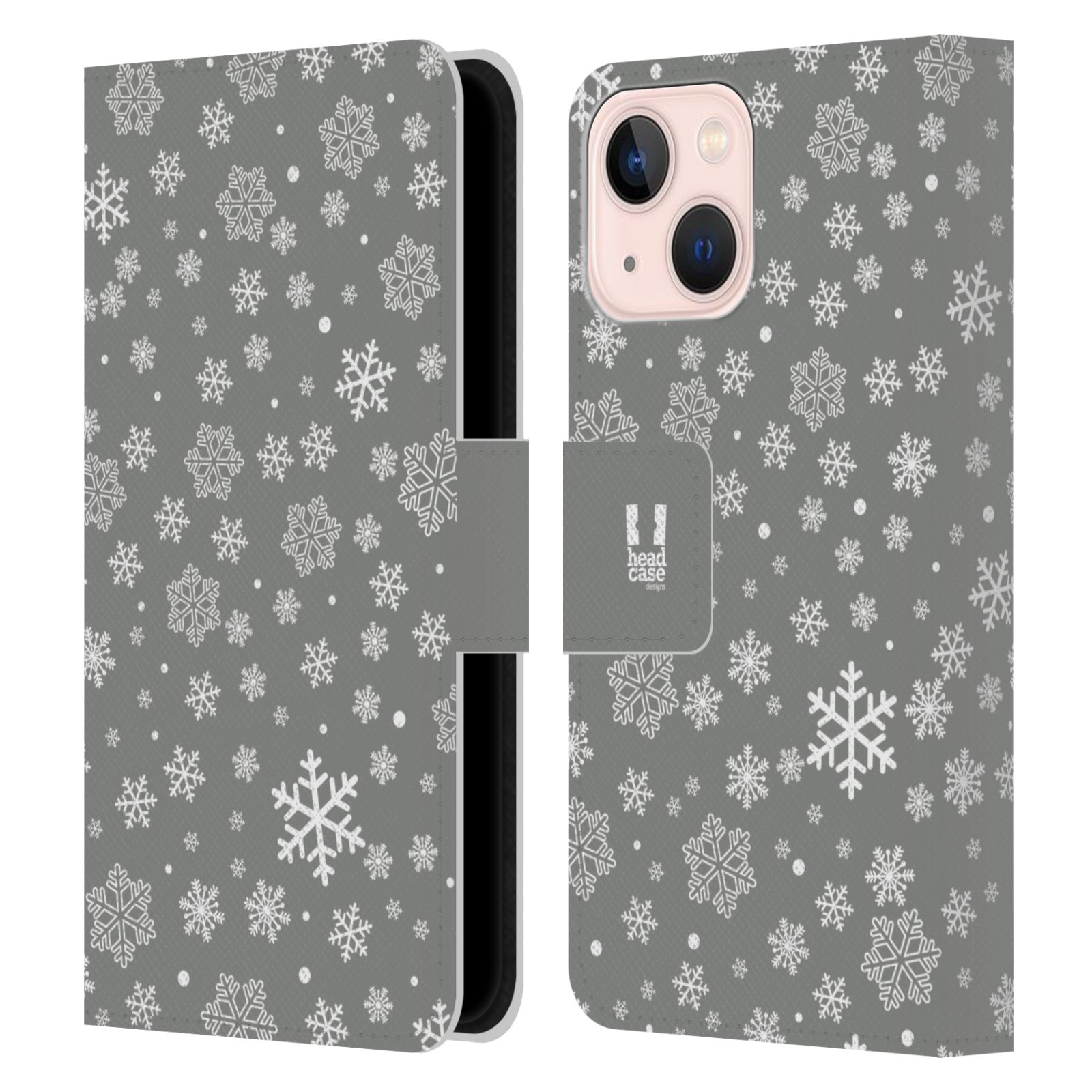 Pouzdro HEAD CASE na mobil Apple Iphone 13 MINI stříbrné vzory sněžná vločka
