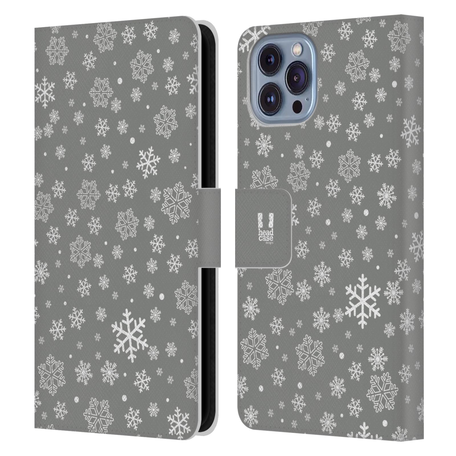 Pouzdro HEAD CASE na mobil Apple Iphone 14 stříbrné vzory sněžná vločka